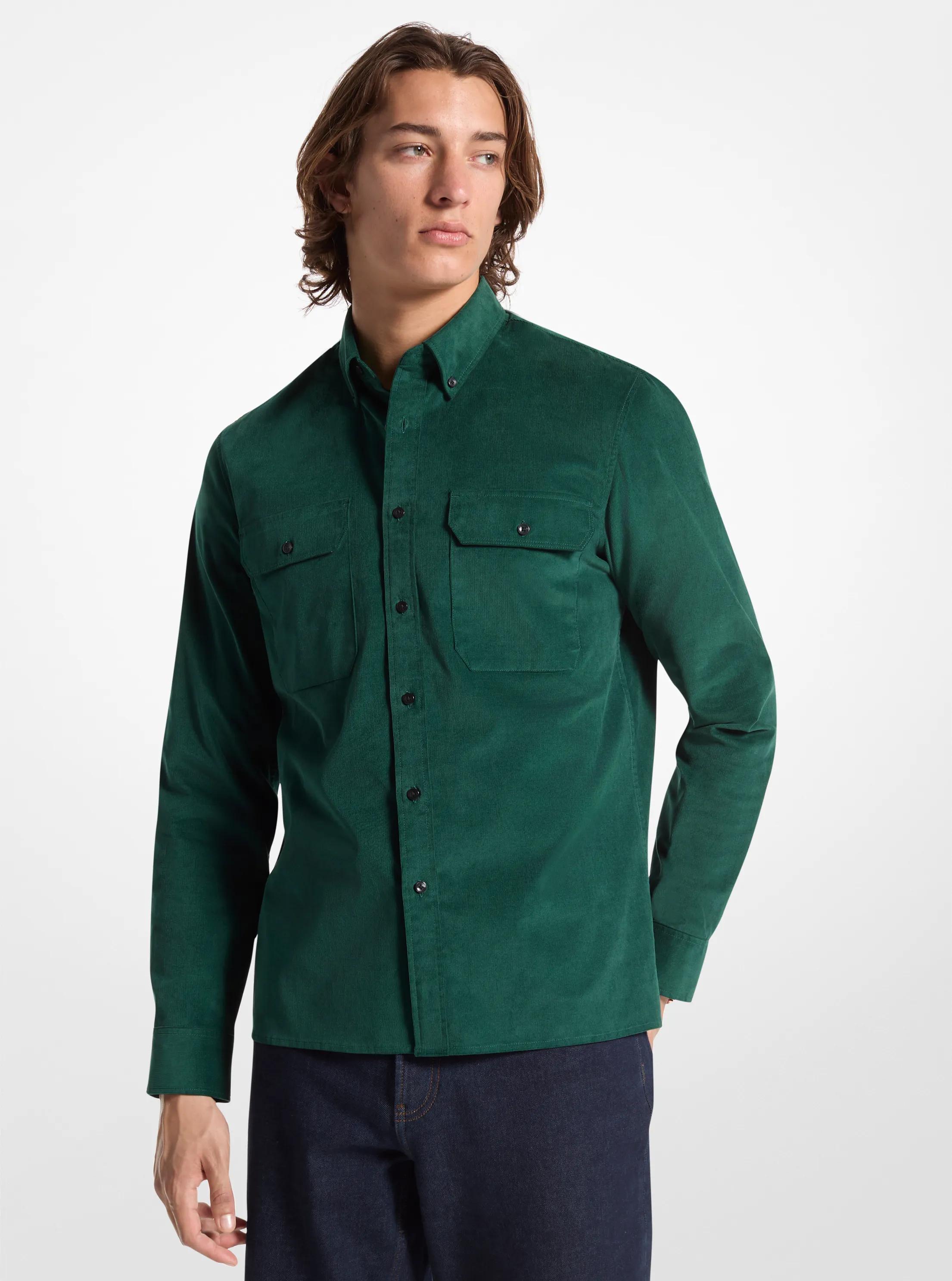 Stretch Cotton Blend Utility Shirt in DARK EMERALD | Michael Kors