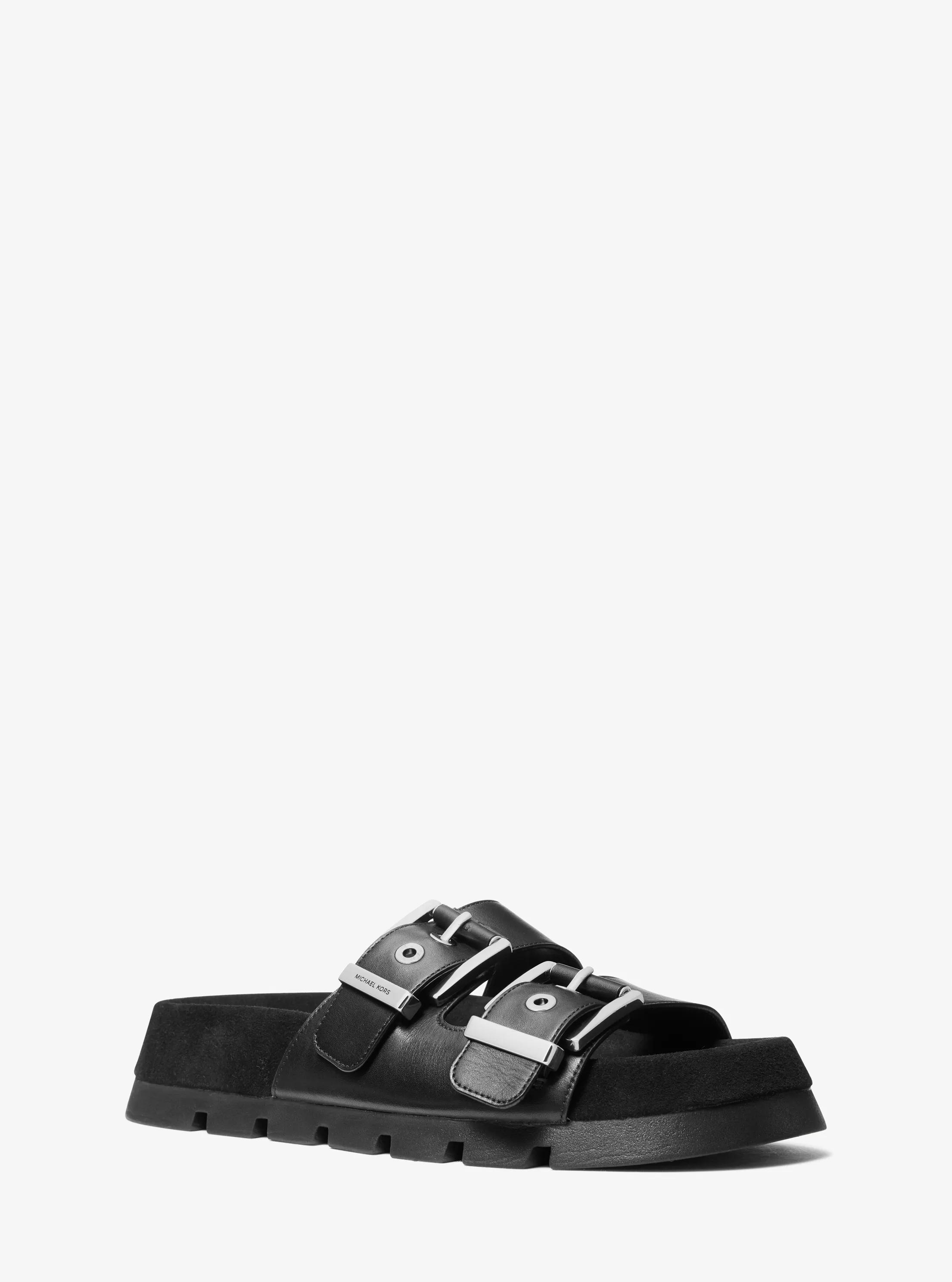 Colby Suede and Leather Flat Sandal in BLACK | Michael Kors