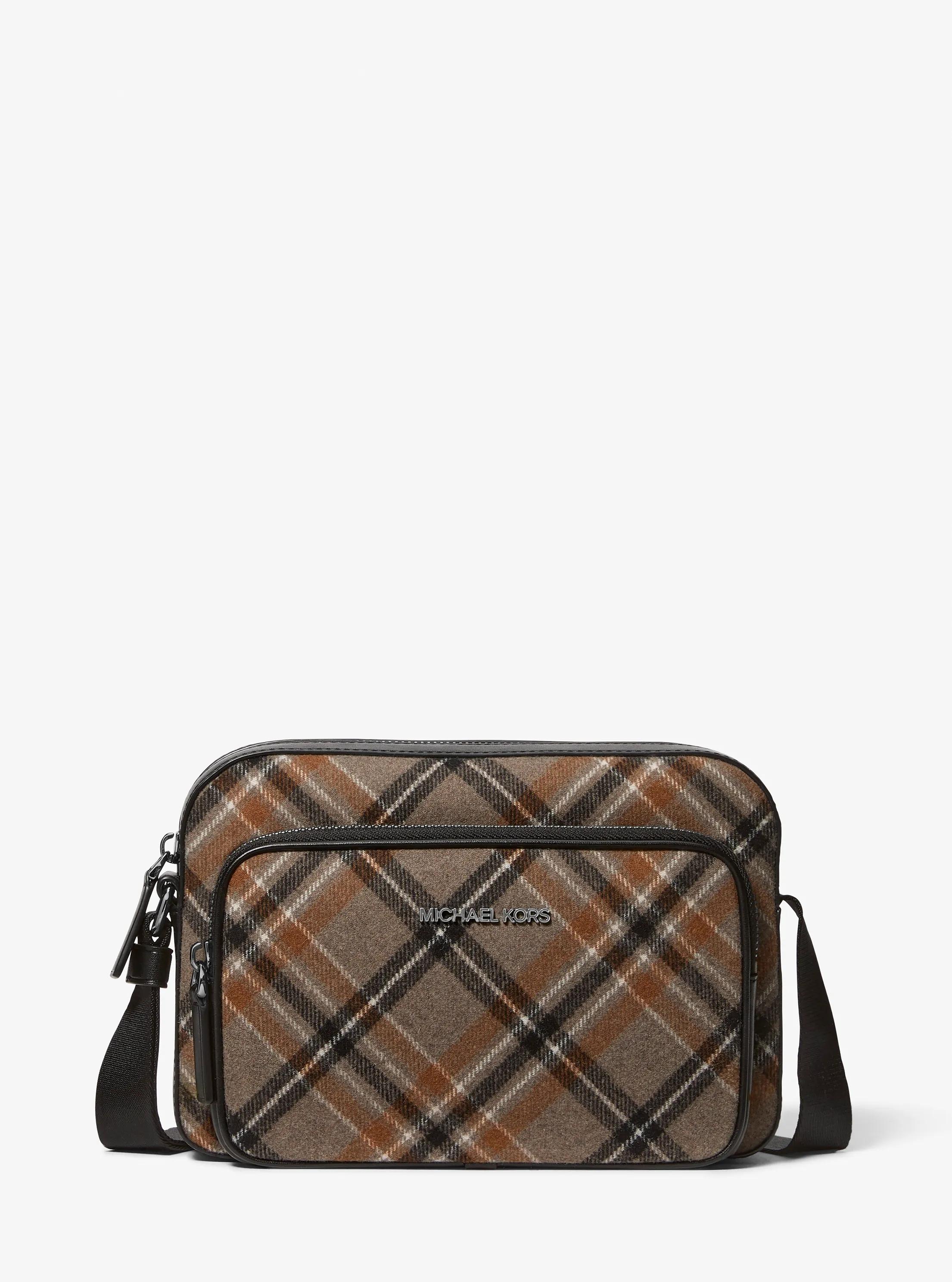 Cooper Plaid Wool Blend Flight Bag in MUSHROOM | Michael Kors