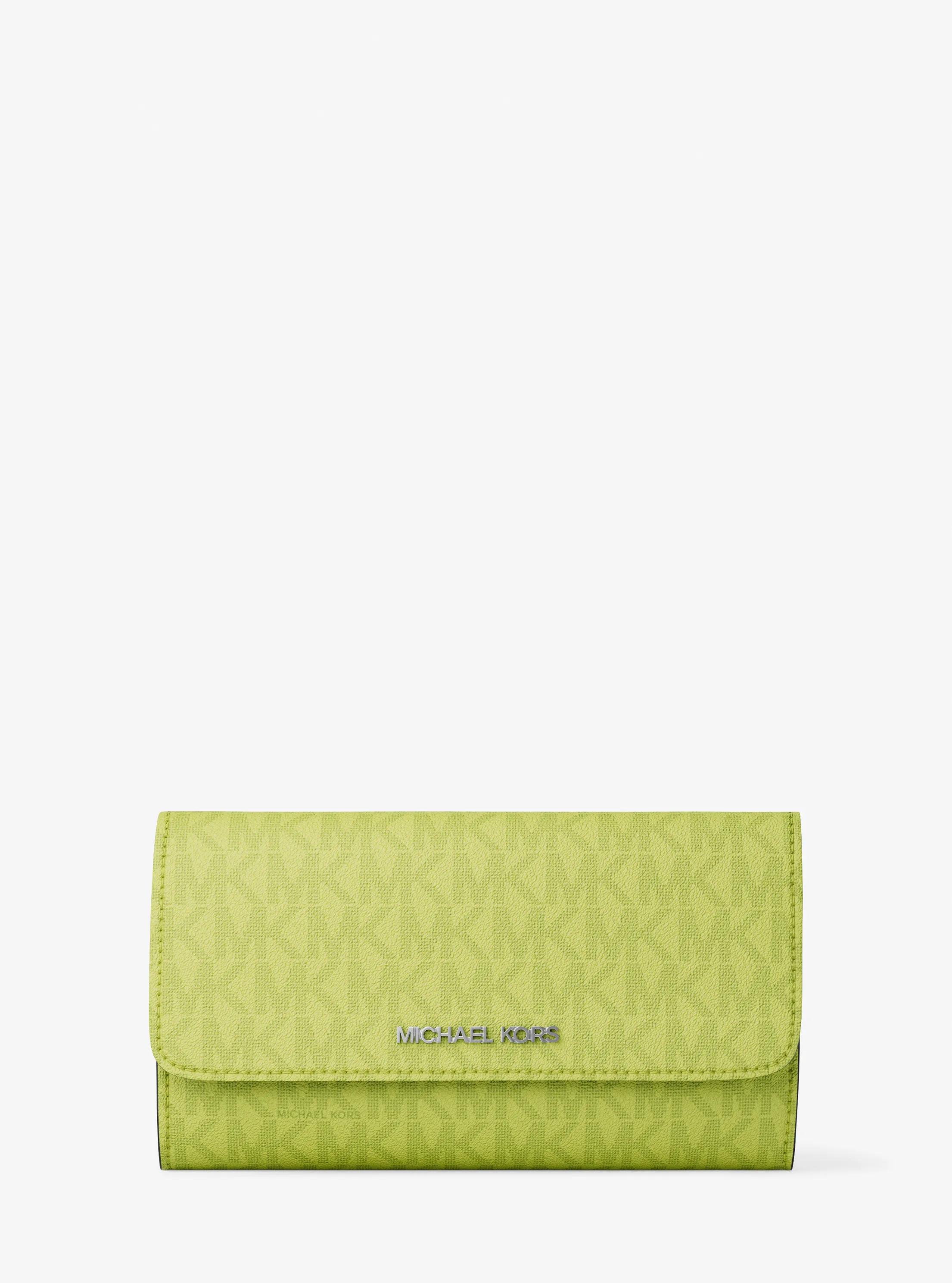 Michael Kors Outlet Jet Set Large Signature Logo Tri-fold Wallet In Green