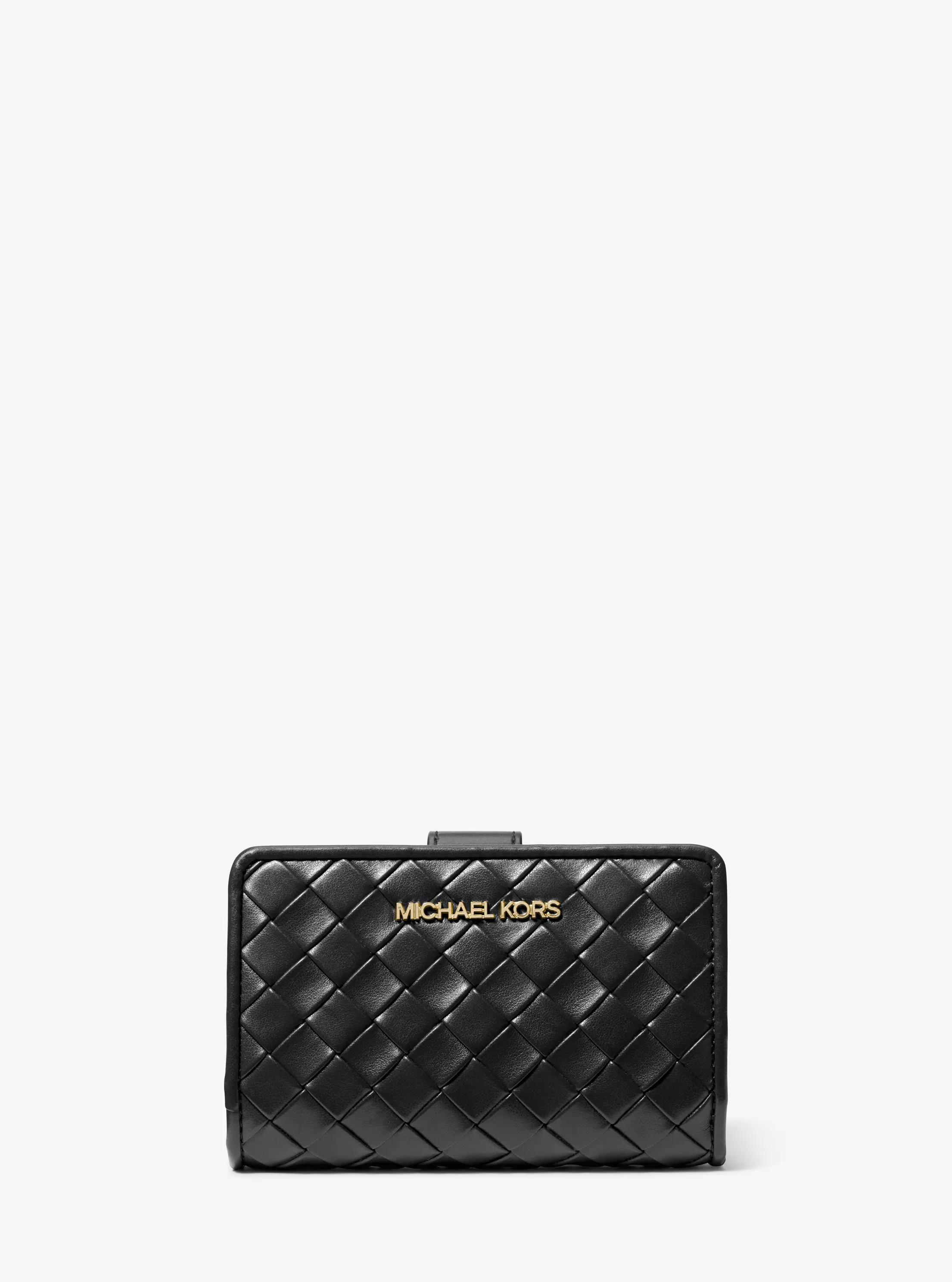 Jet Set Medium Woven Wallet in BLACK | Michael Kors