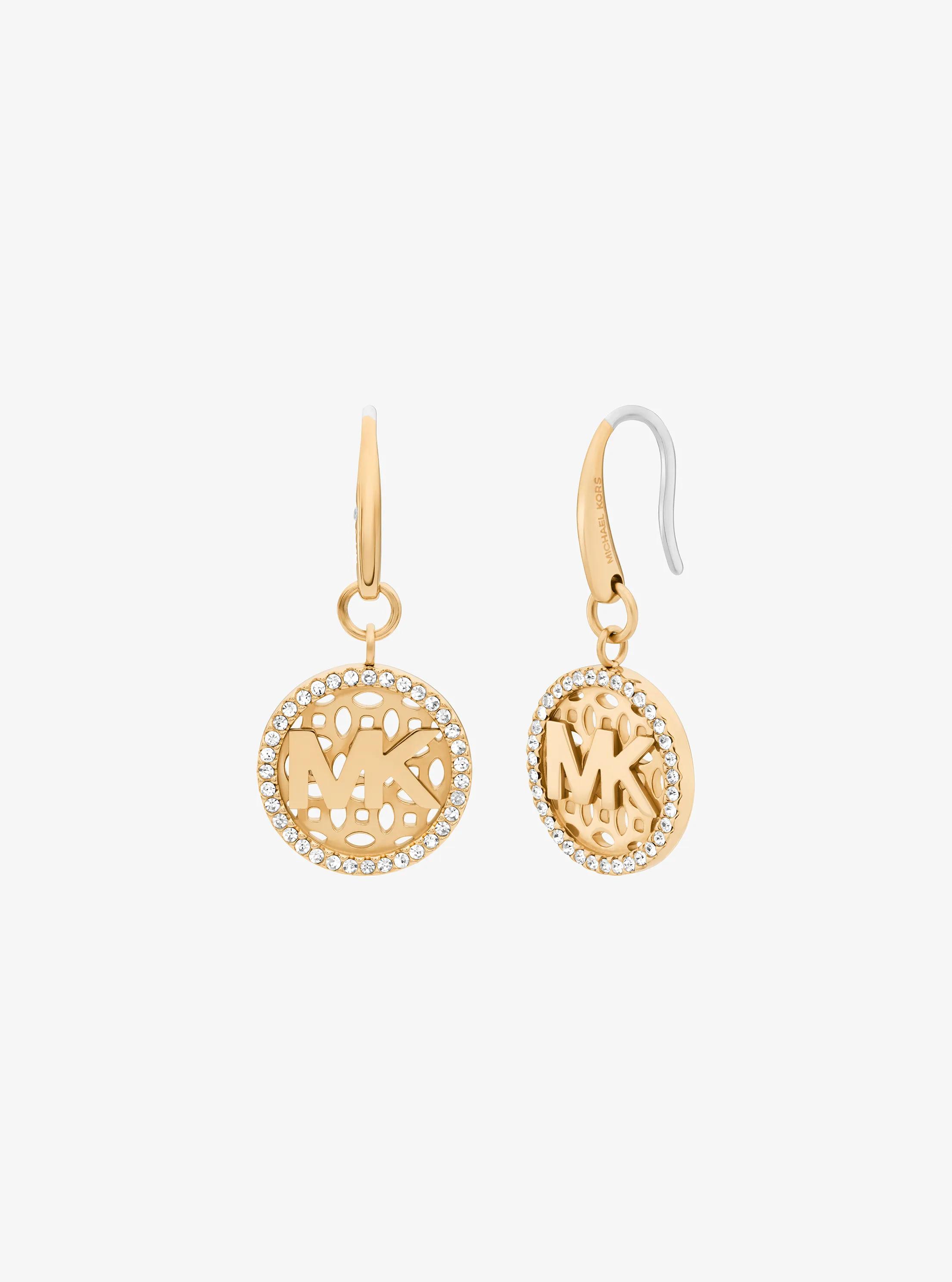 Pav&eacute; Logo Charm Earrings in GOLD | Michael Kors