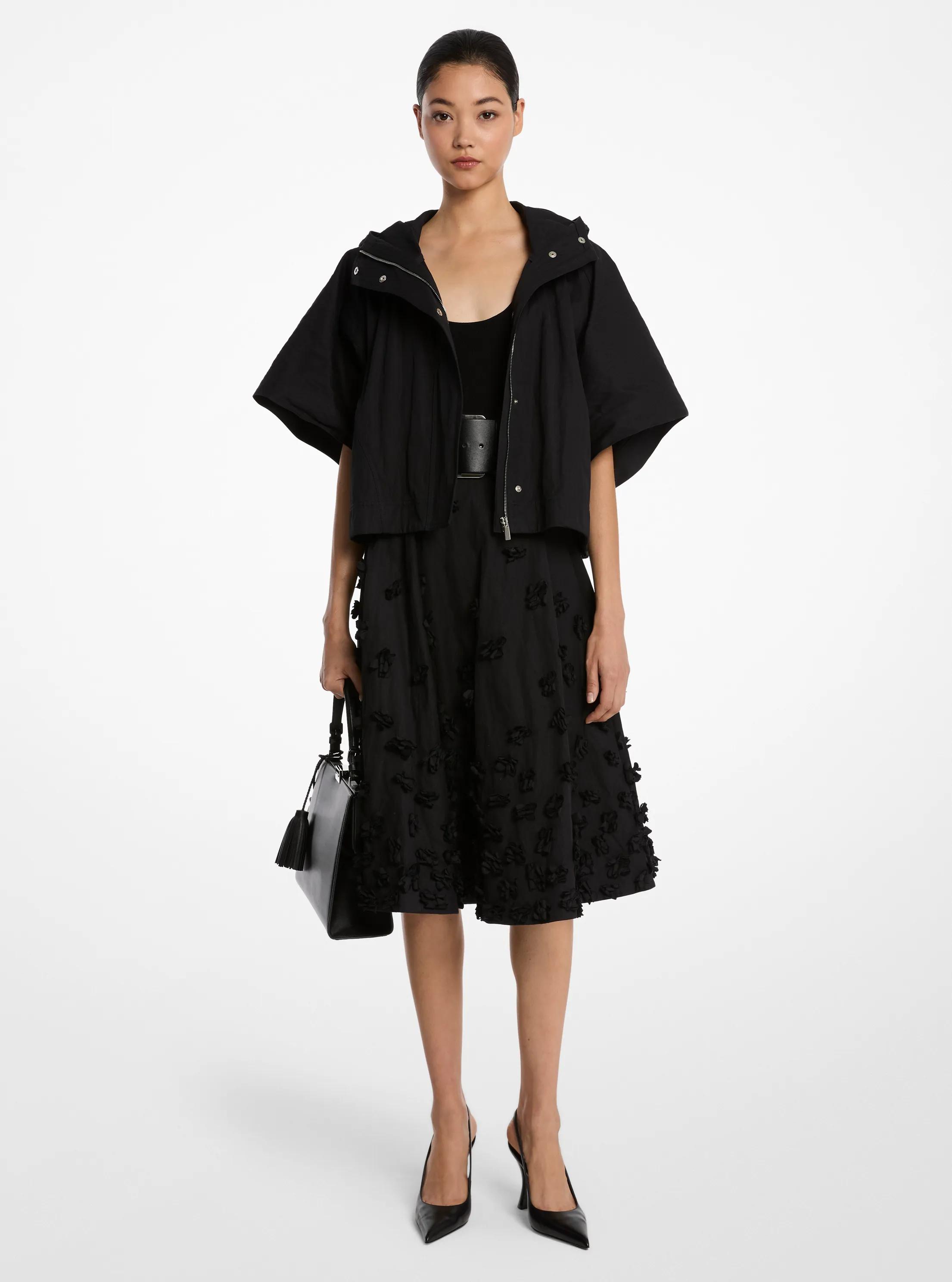 Crushed Cotton Gabardine Cropped Anorak in BLACK | Michael Kors