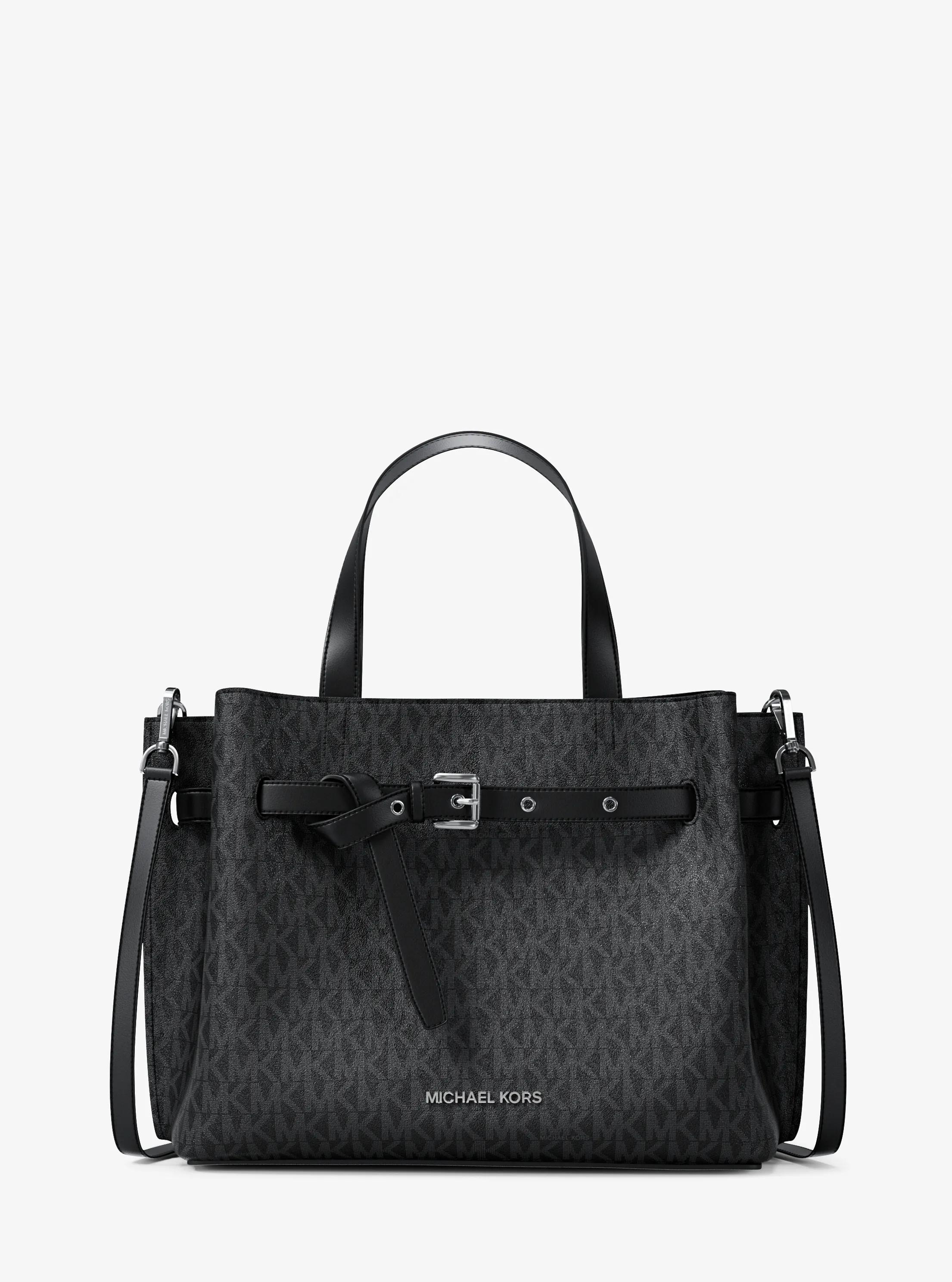 Emilia Medium Signature Logo Satchel in BLACK | Michael Kors