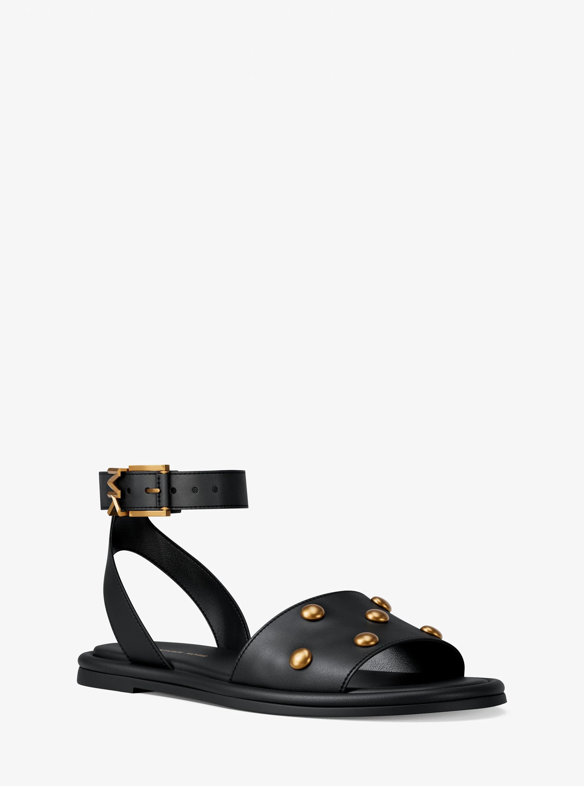 Rosetta Studded Leather Sandal in BLACK | Michael Kors