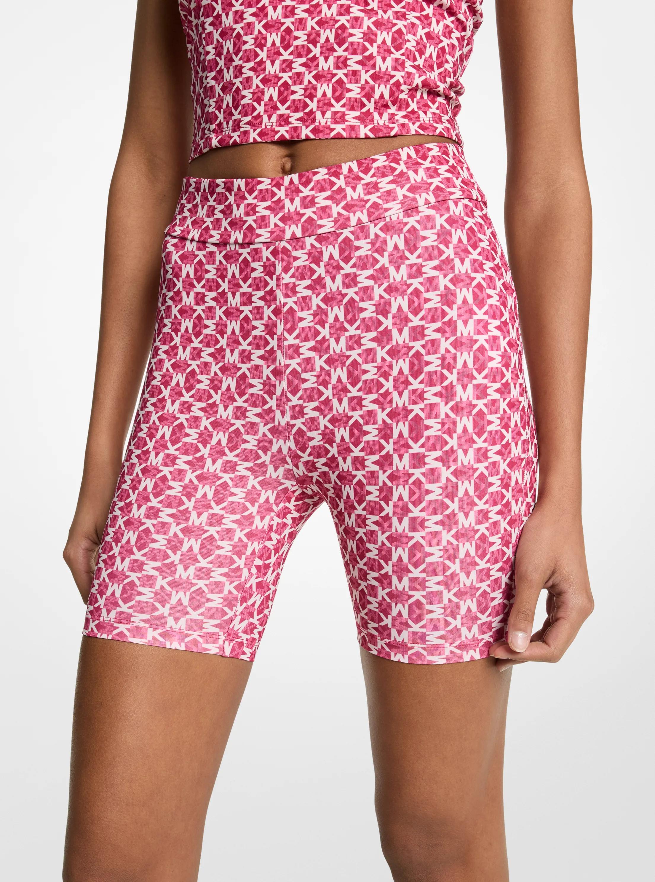 Logo Print Stretch Knit Biker Shorts in DARKRASPBERRY | Michael Kors