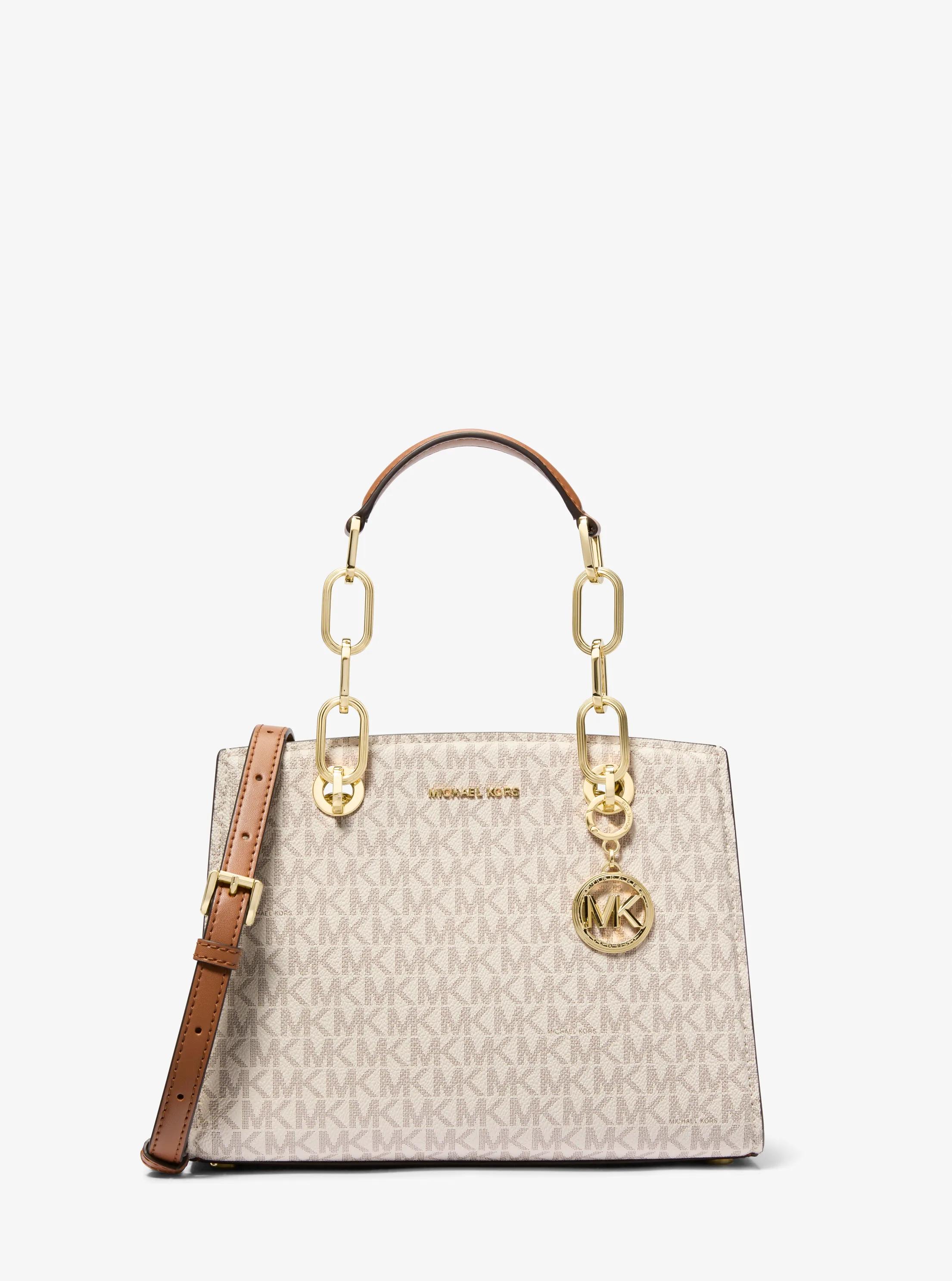 Cynthia Small Signature Logo Satchel in VANILLA/ACORN | Michael Kors