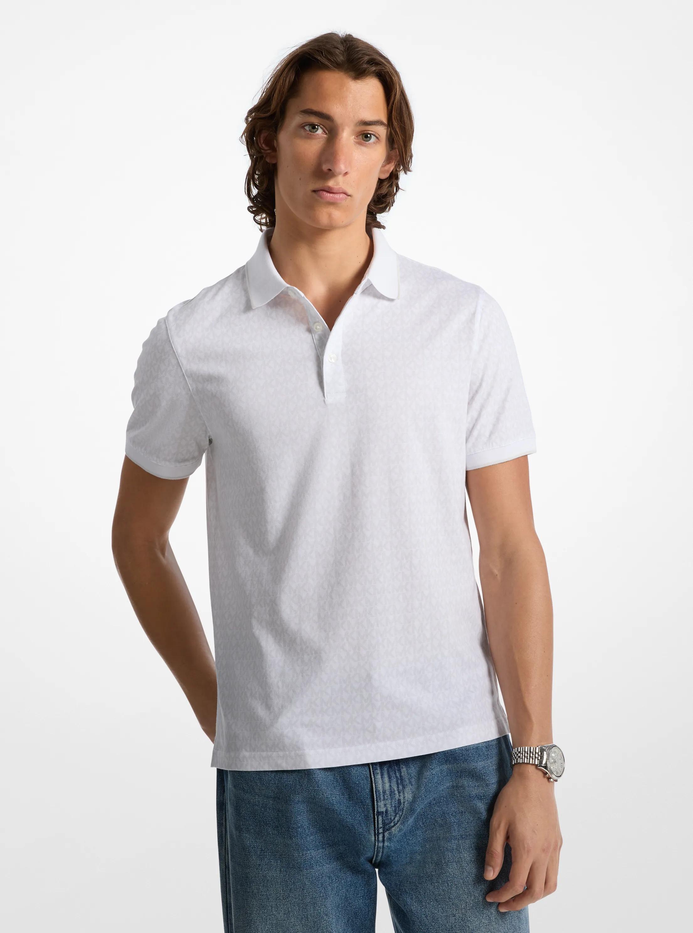 Greenwich Signature Logo Print Cotton Polo Shirt in WHITE | Michael Kors