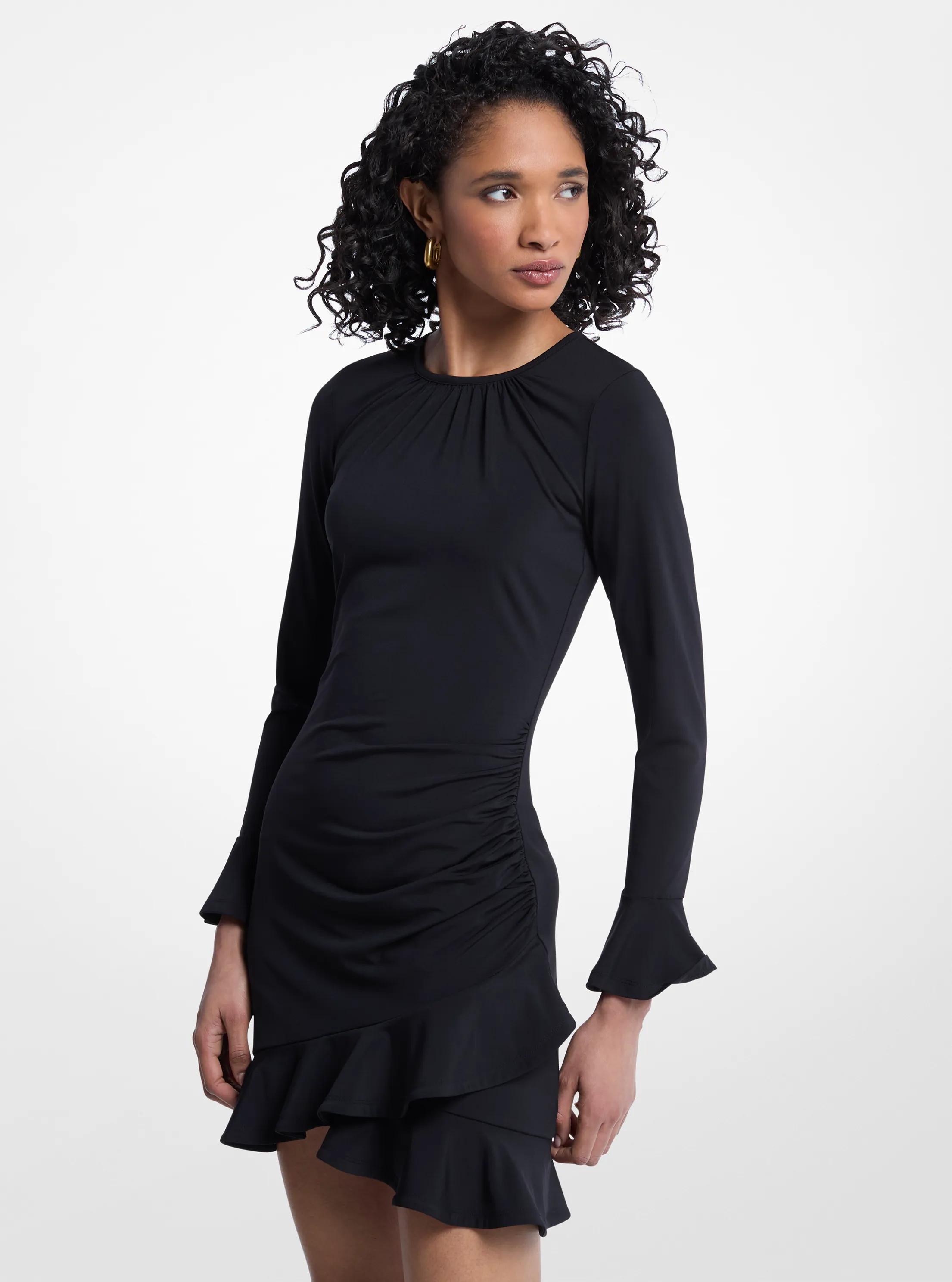 MK Robe en jersey mat extensible à volants - Noir - Michael Kors