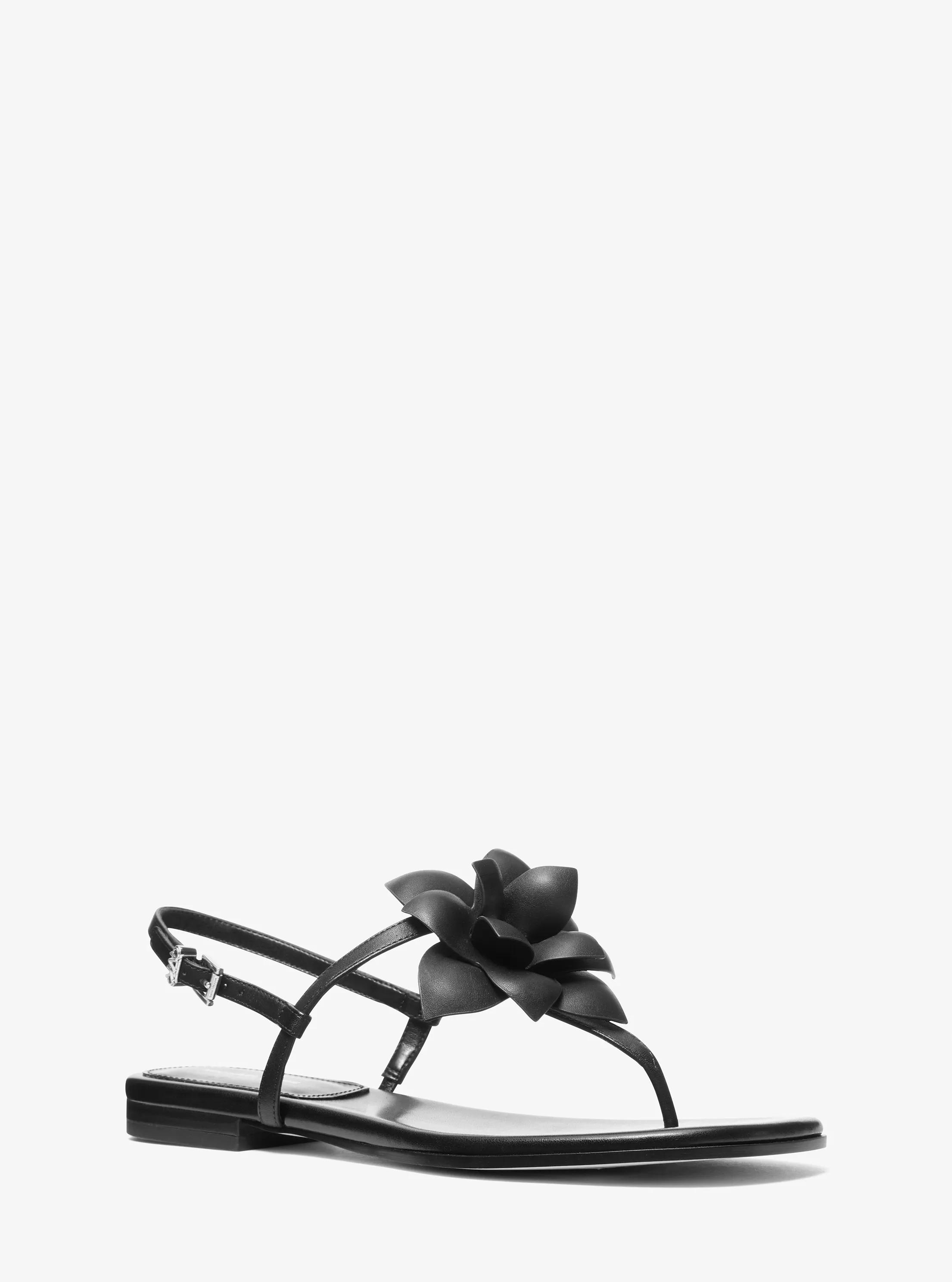 Jacie Floral Embellished Leather T-Strap Sandal in BLACK - Sale