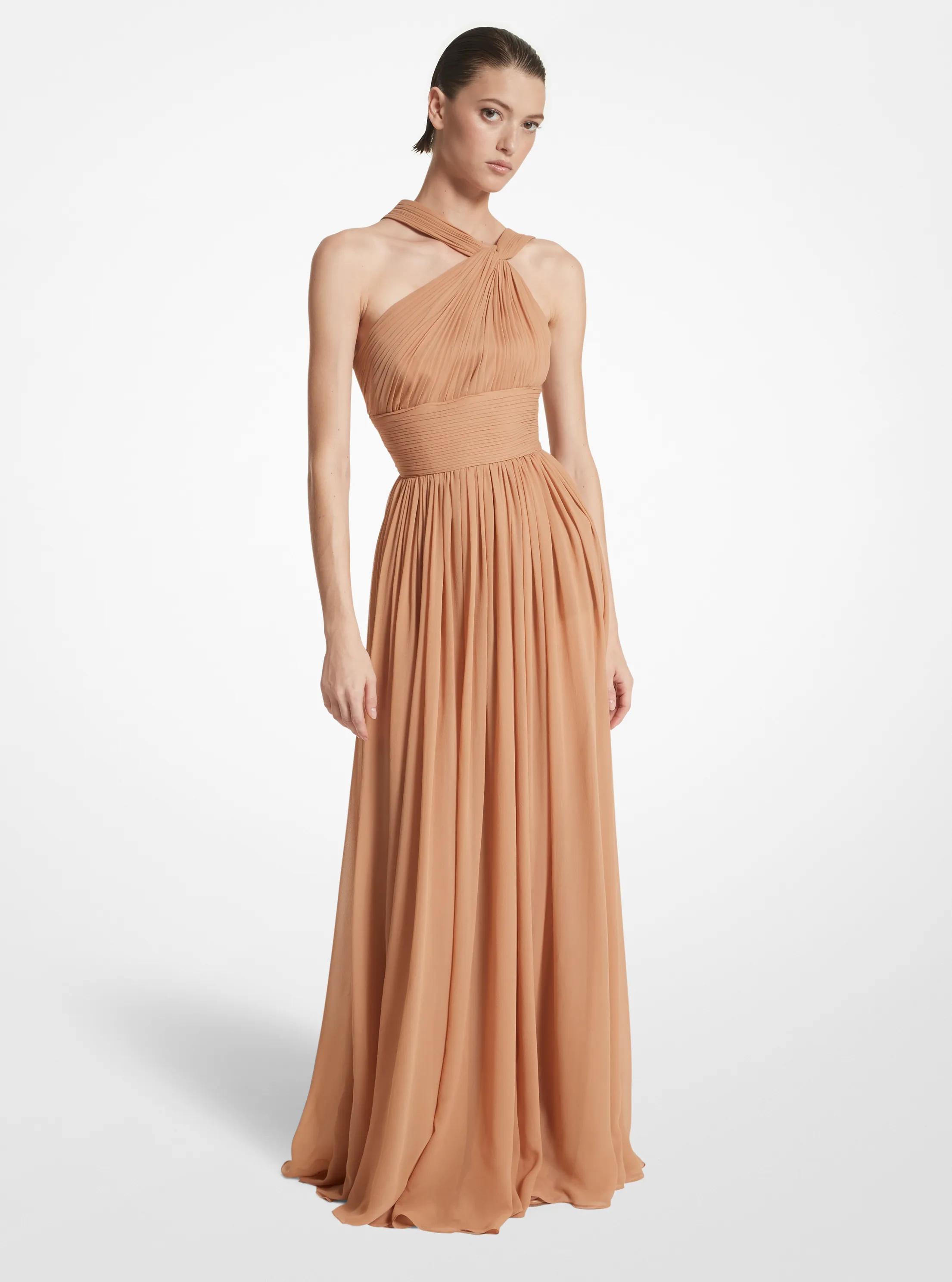 Michael Kors Hand-Gathered Silk Chiffon One-Shoulder Gown