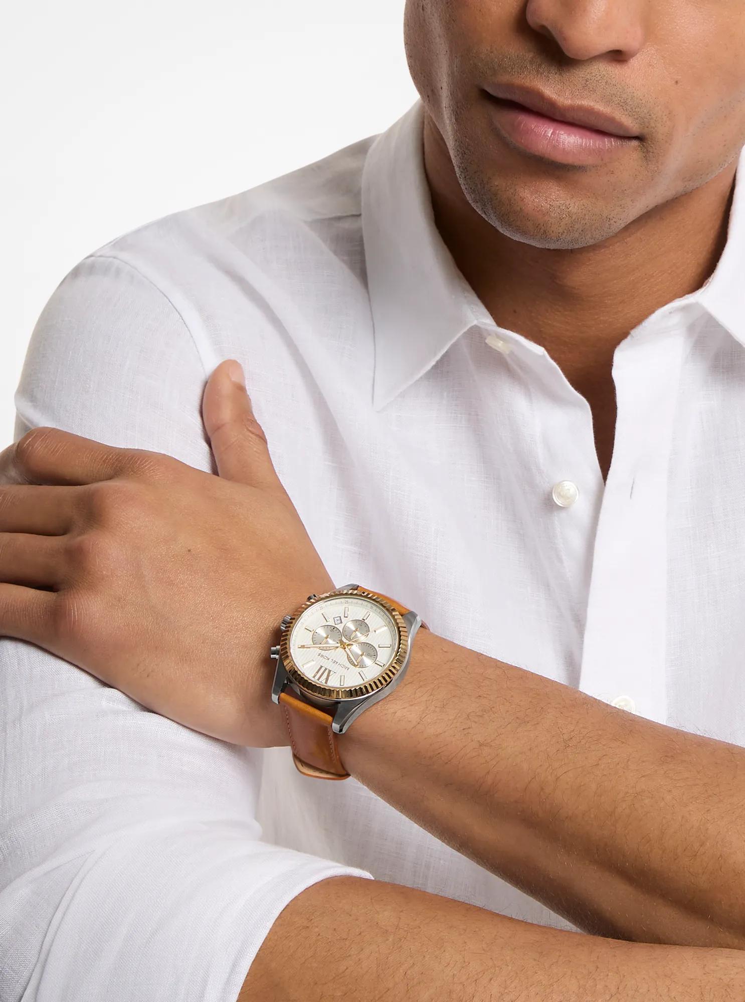 Oversized Lexington Two-Tone and Leather Watch