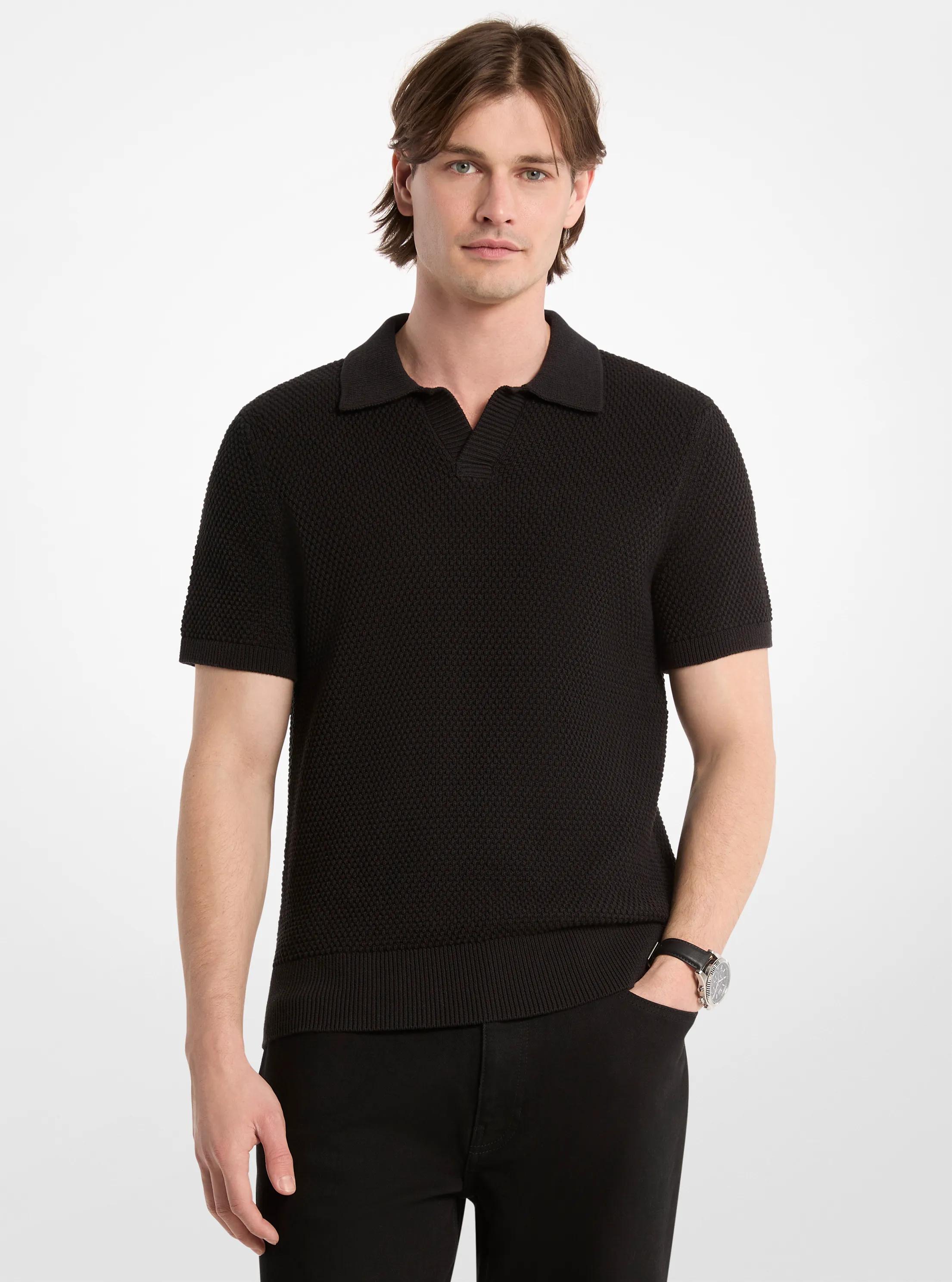 Michael Kors Collection Johnny Textured Knit Cotton Polo Shirt
