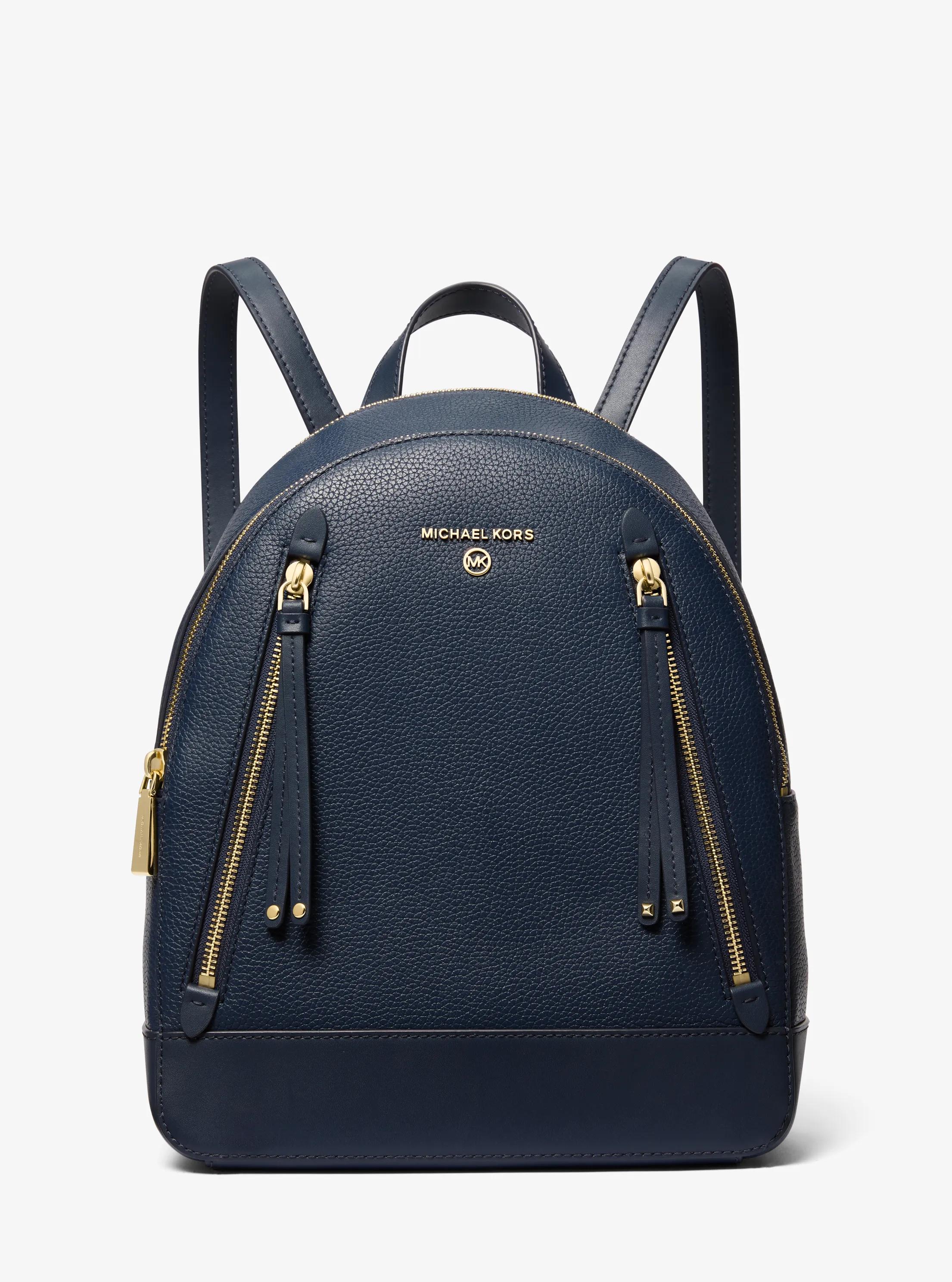 Brooklyn Medium Pebbled Leather Backpack in NAVY | Michael Kors
