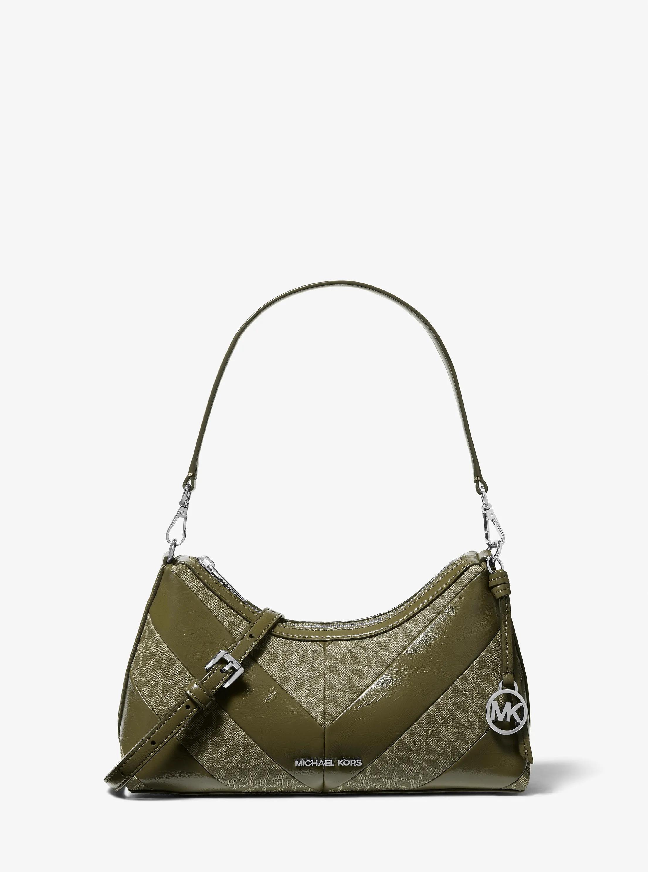 Sammy Small Signature Logo and Patent Convertible Crossbody Bag in OLIVE | Michael Kors