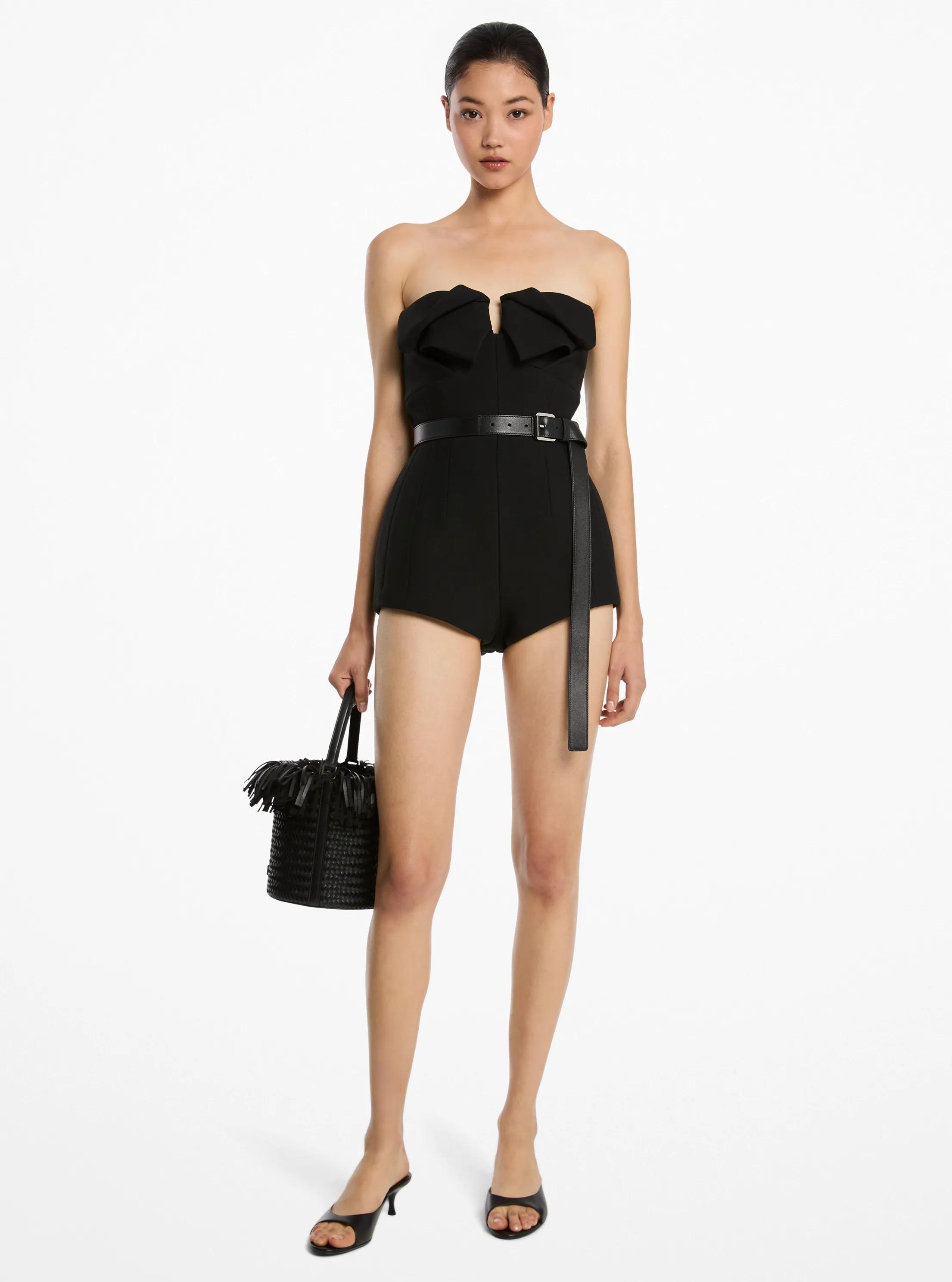 Wool Gabardine Strapless Origami Romper in BLACK | Michael Kors