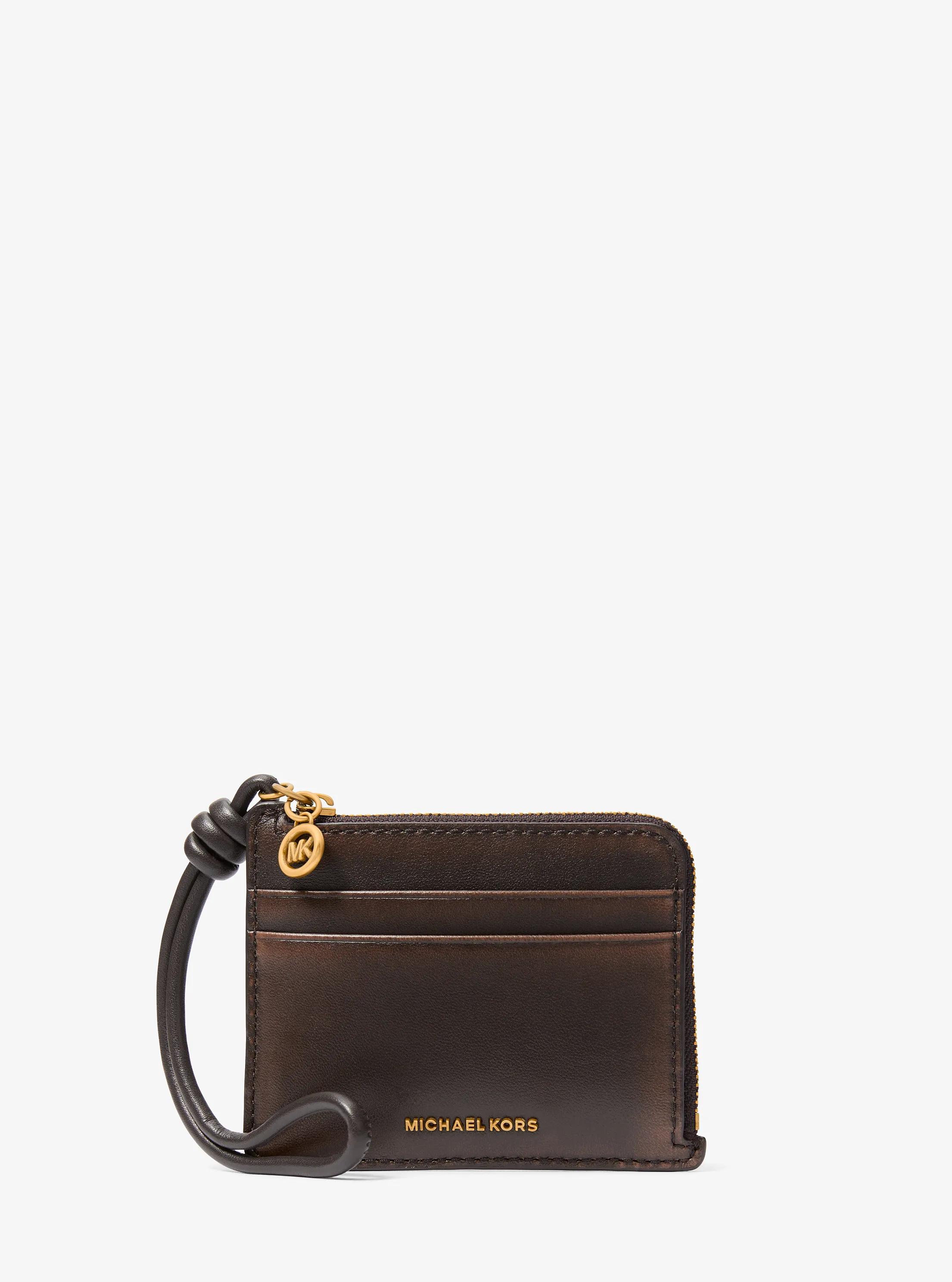 MK Petit porte-cartes Jet Set en cuir bruni à dragonne - Marron - Michael Kors