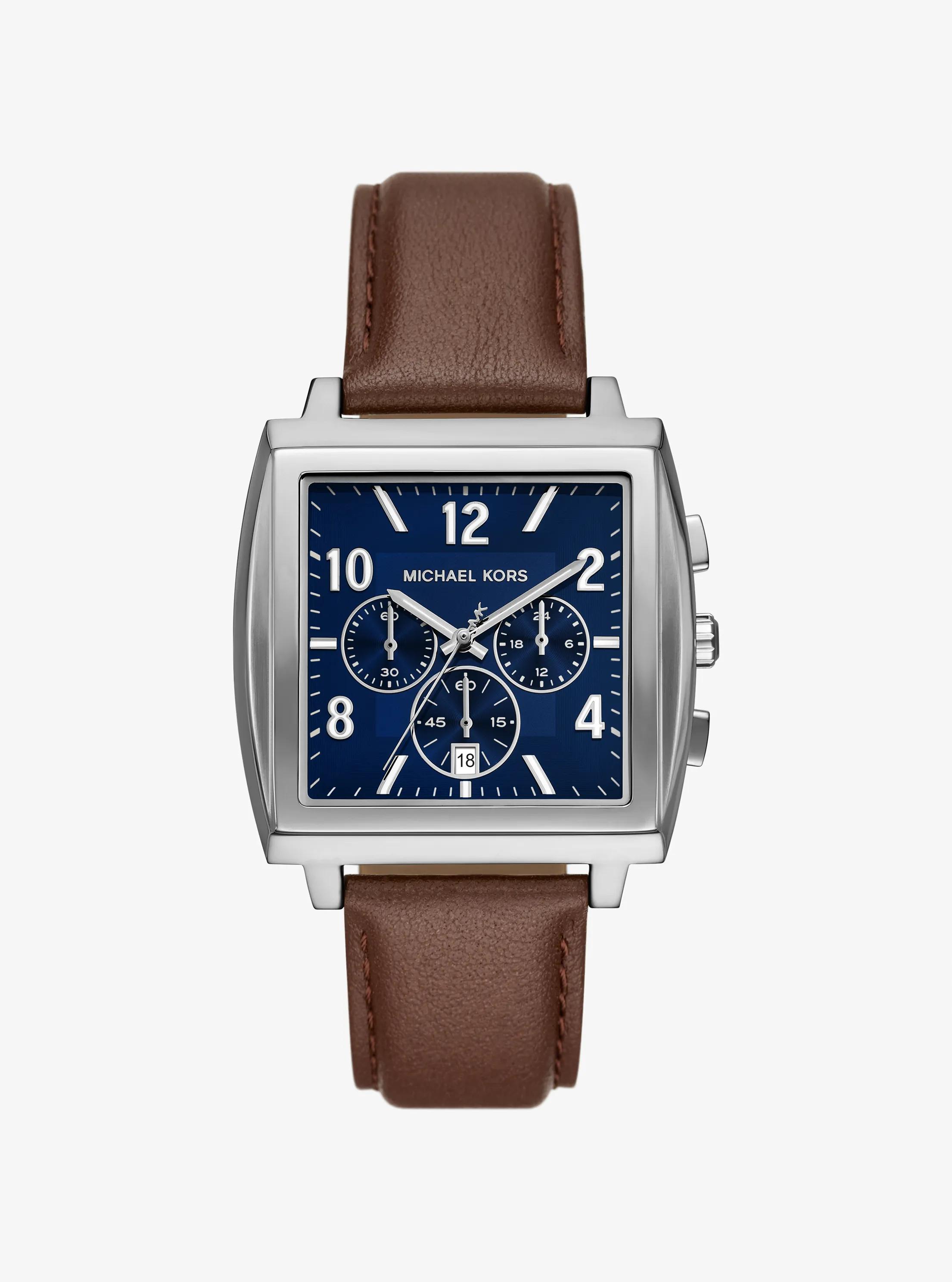 MK Horloge Rhys met leren band, oversized en zilverkleurig - Zilver - Michael Kors