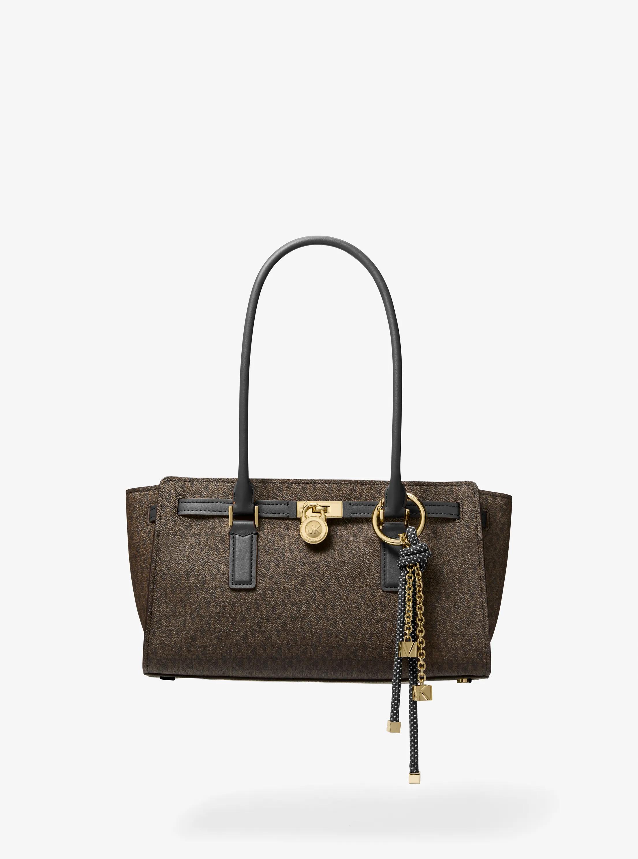 Hamilton Moderne Small Signature Logo Satchel in BROWN/BLK | Michael Kors