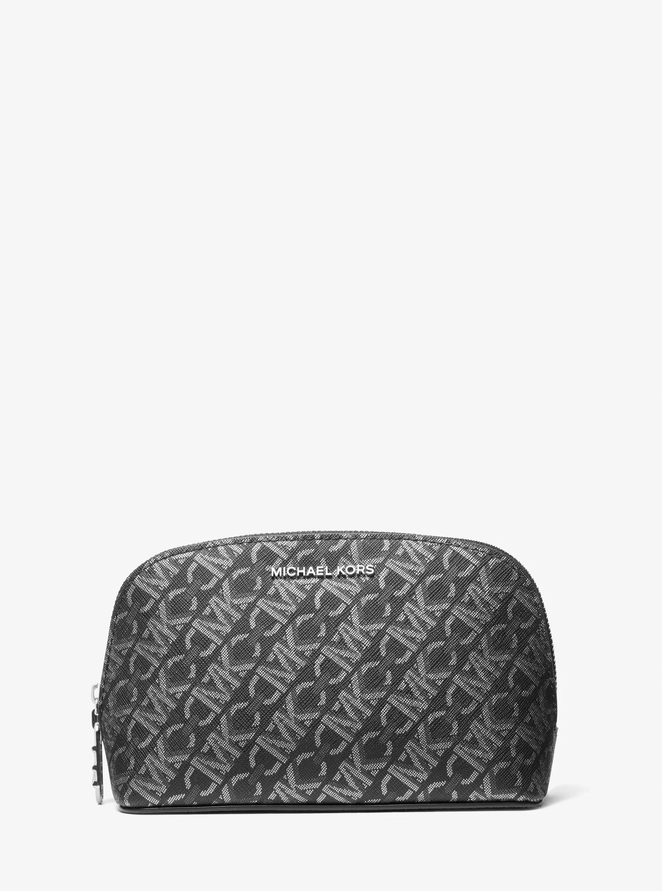 Small Metallic Empire Signature Logo Travel Pouch in BLACK/SILVER | Michael Kors