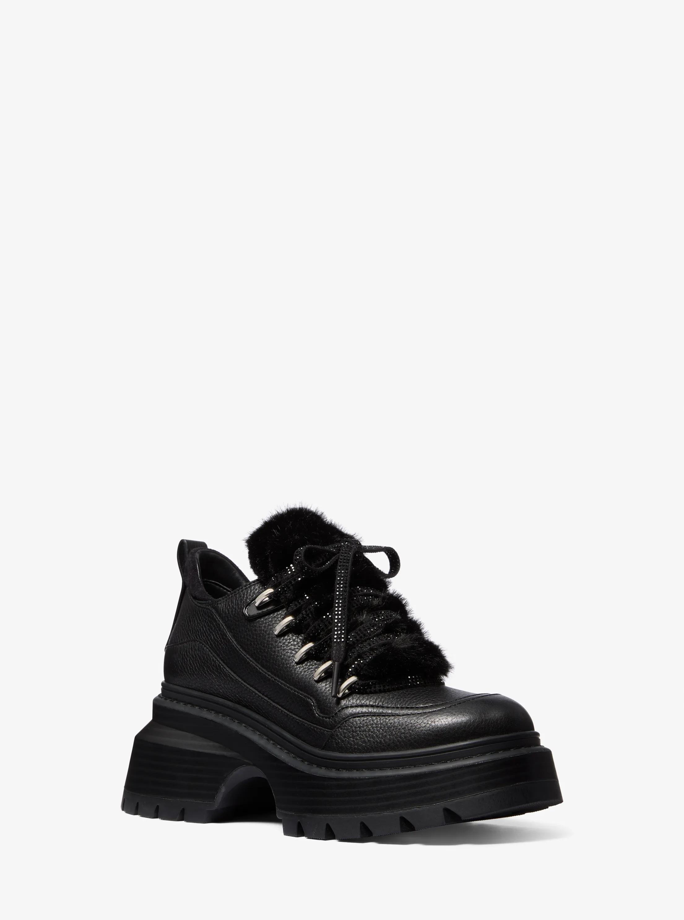 Shiloh Leather and Faux Fur Platform Boot in BLACK | Michael Kors
