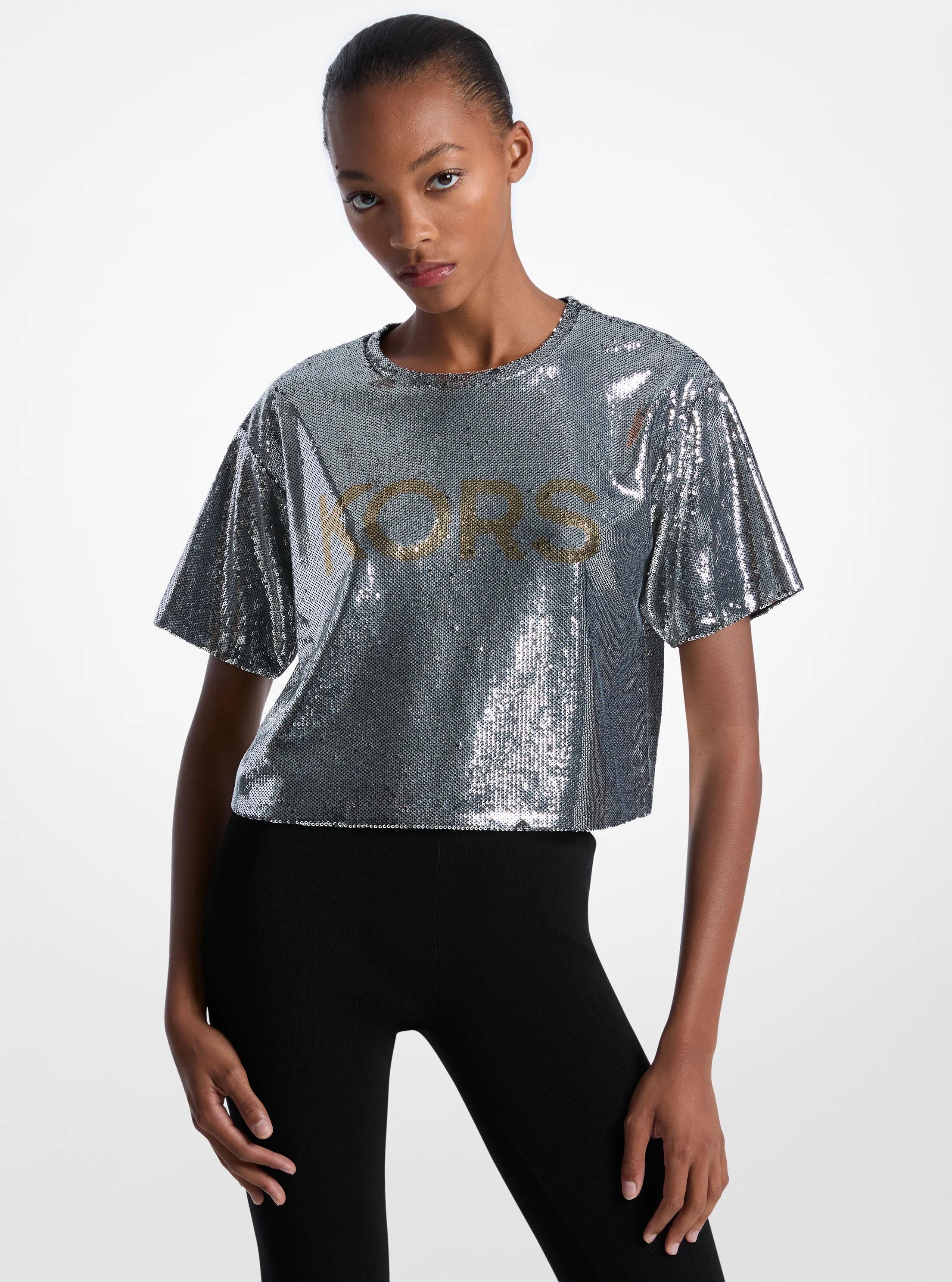 T-shirt carr&eacute; &agrave; paillettes KORS in NOIR/ARGENT | Michael Kors