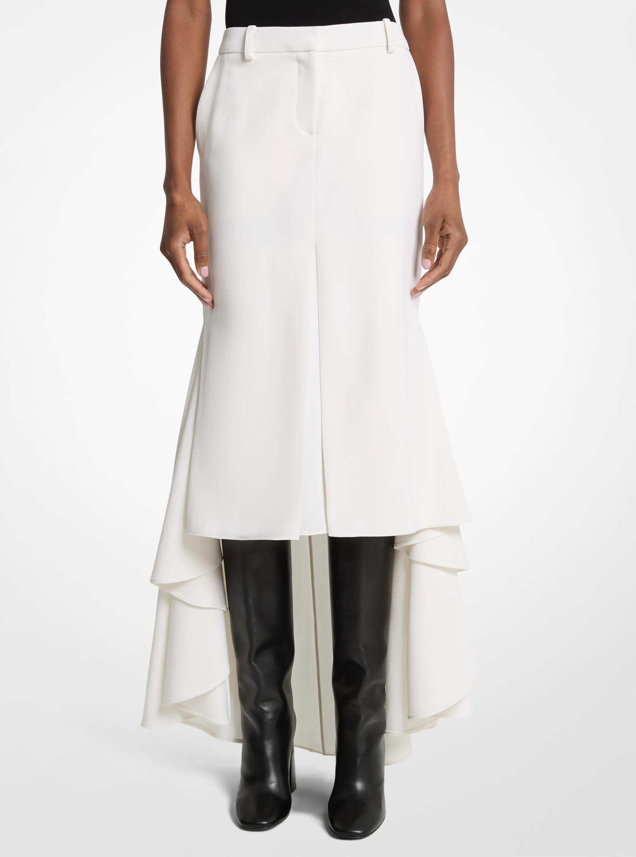 Falda pantal&oacute;n asim&eacute;trica en gabardina de lana in MARFIL | Michael Kors