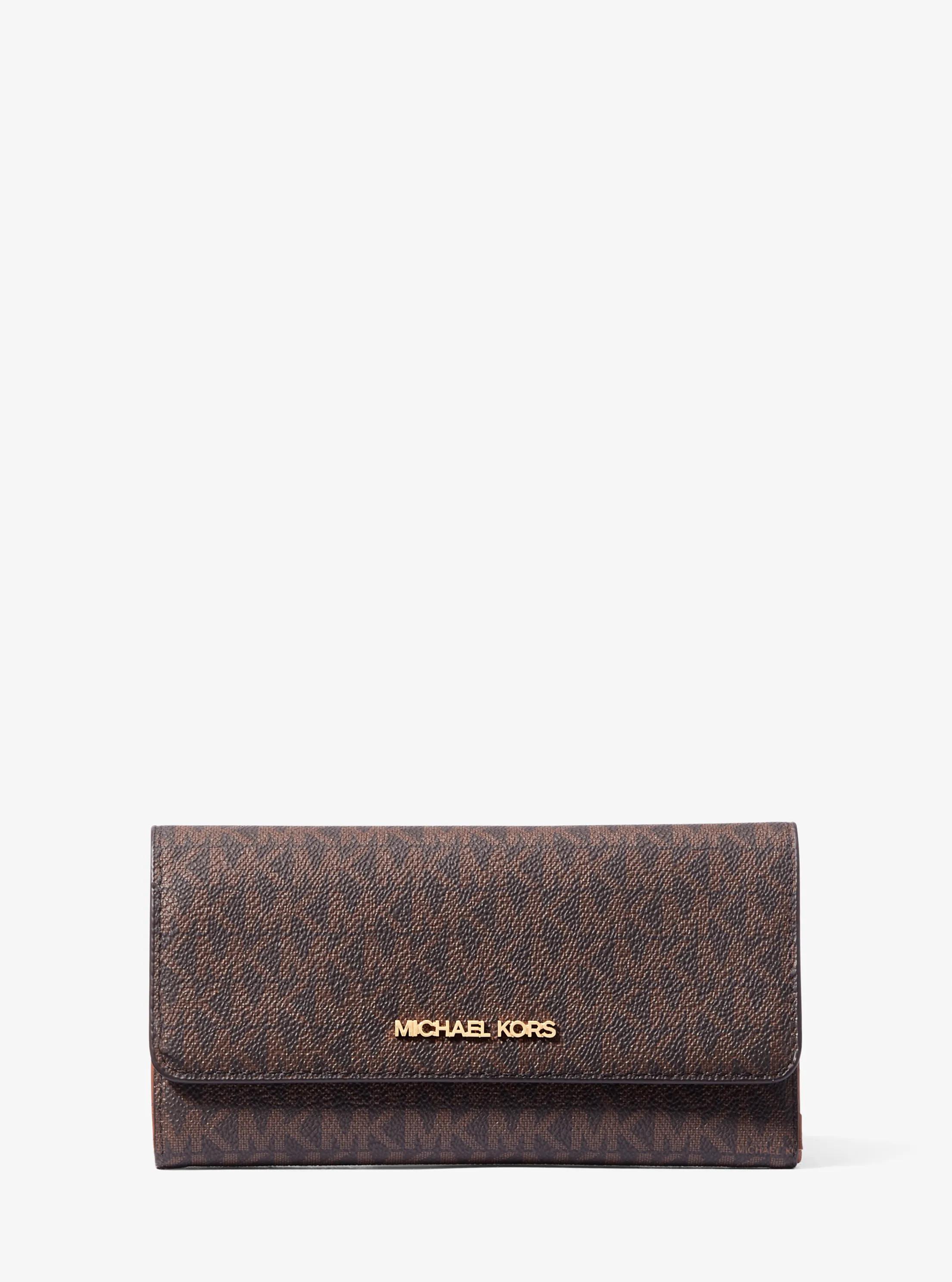 Jet Set Large Logo Tri-Fold Wallet in BROWN | Michael Kors