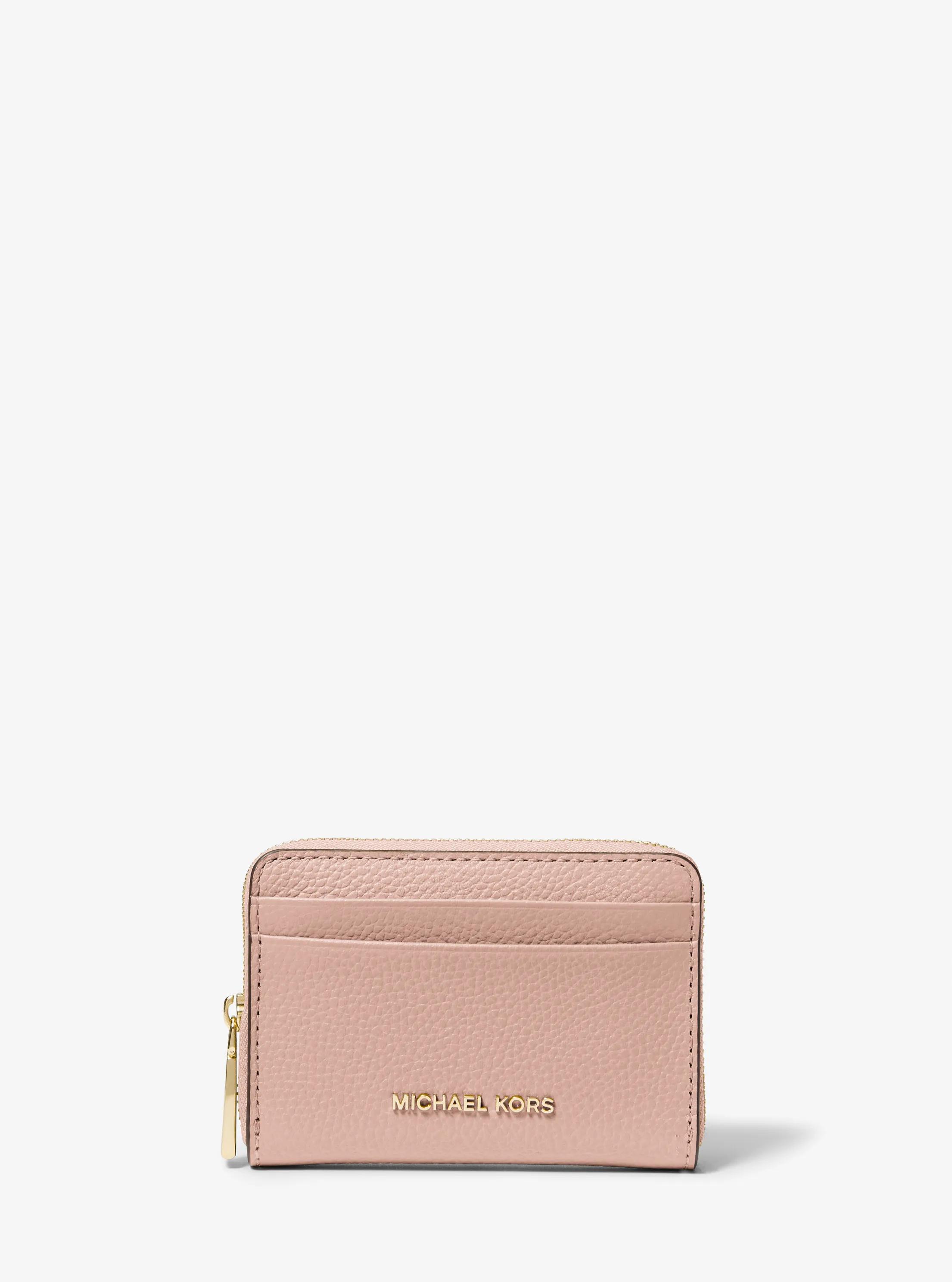 Tarjetero Jet Set peque&ntilde;o de piel granulada con cremallera circundante in ROSA CLARO | Michael Kors