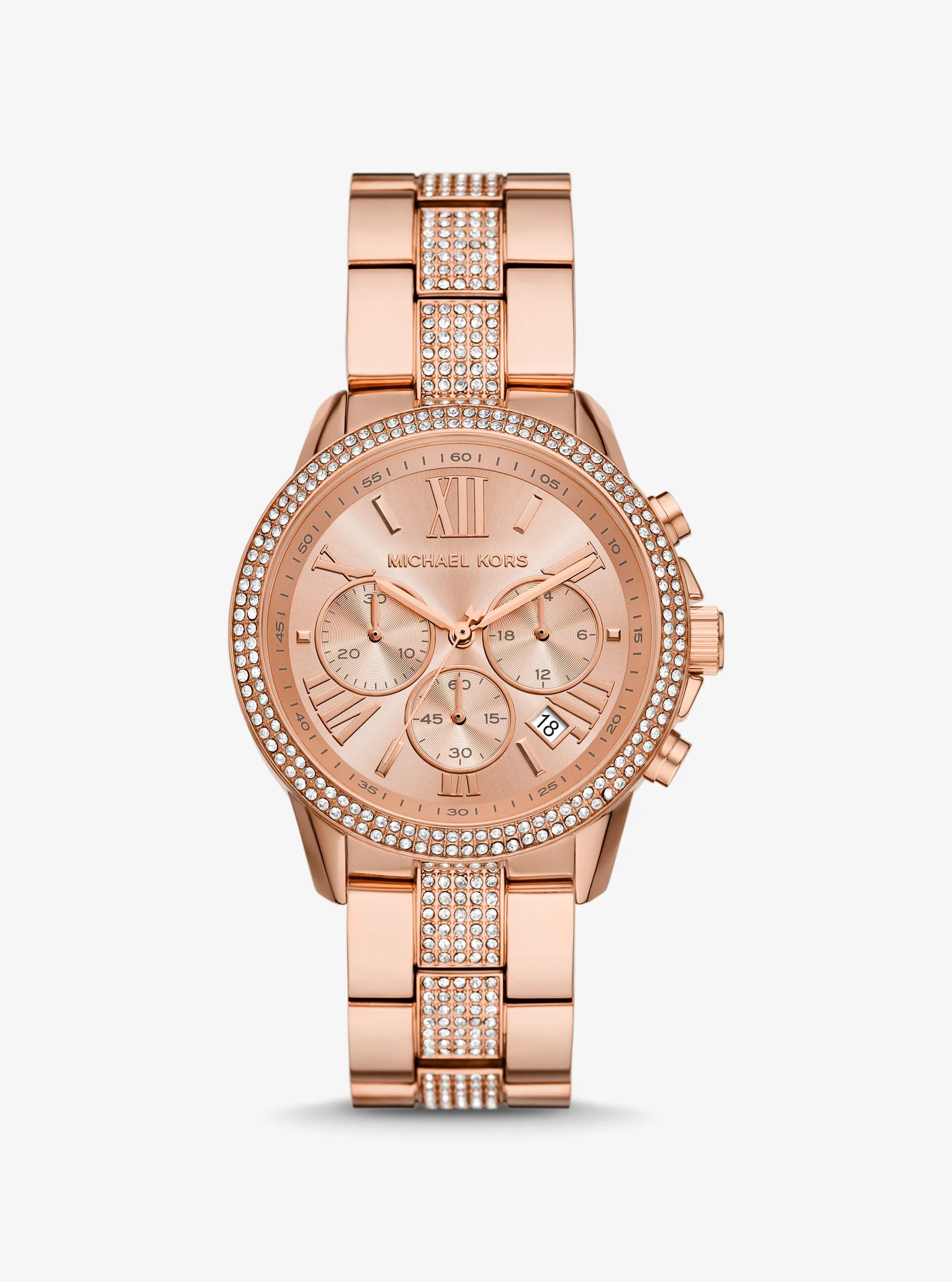 Oversized Brynn Pav&eacute; Rose Gold-Tone Watch in ROSE GOLD | Michael Kors