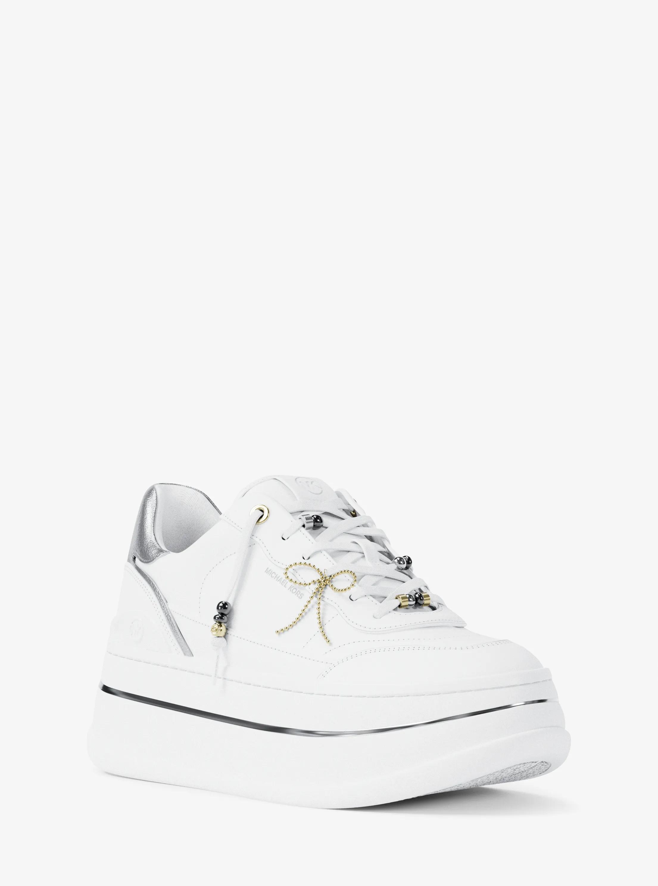 Hayes Embellished Leather Platform Sneaker in OPTIC WHITE | Michael Kors