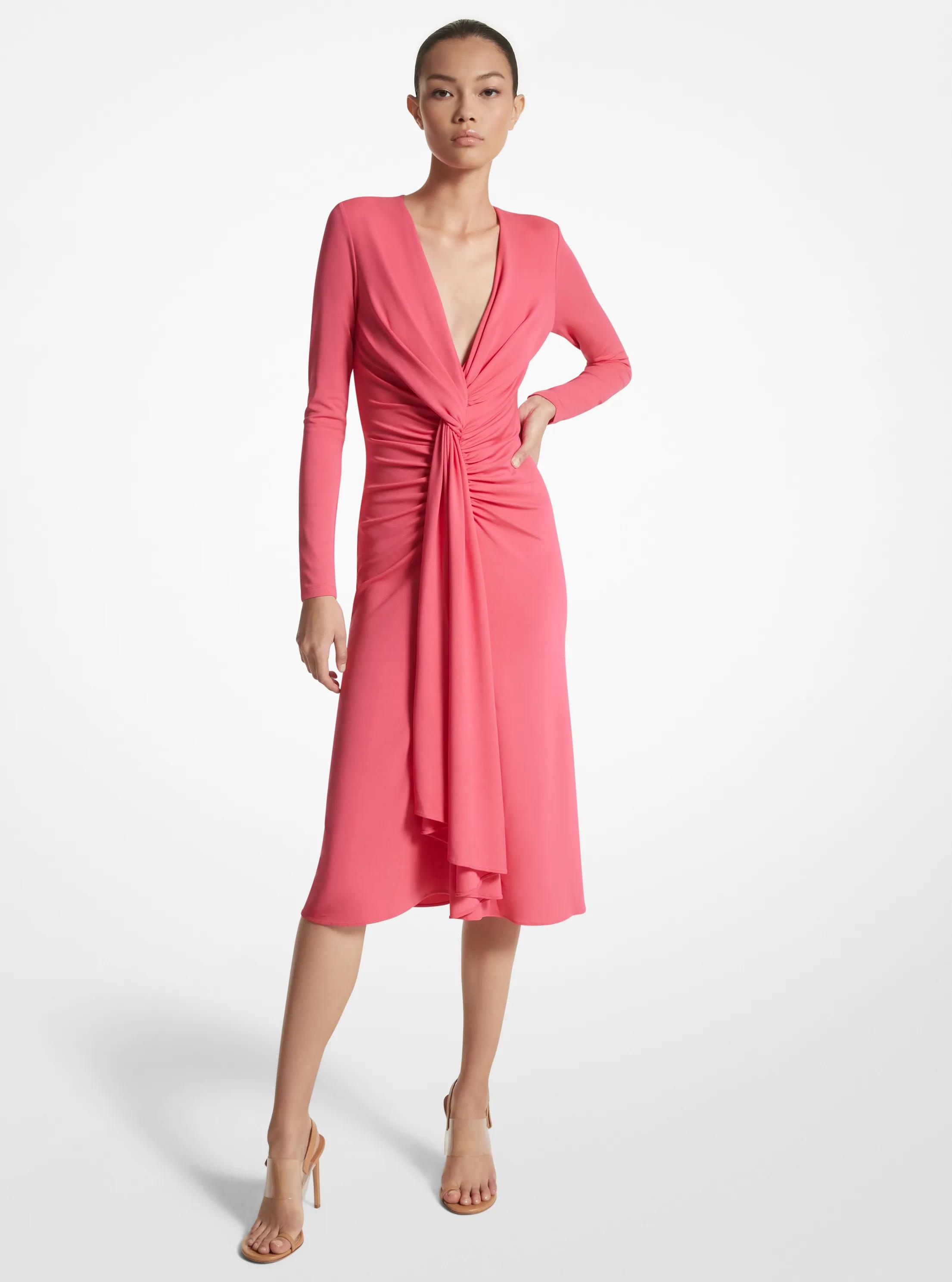 Vestido fruncido de punto liso mate el&aacute;stico in AZALEA | Michael Kors