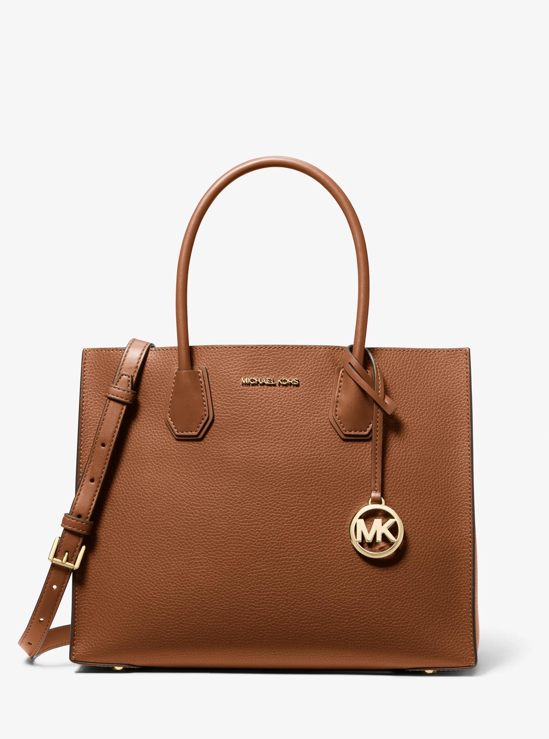 Mercer Large Pebbled Leather Accordion Tote Bag in LUGGAGE | Michael Kors