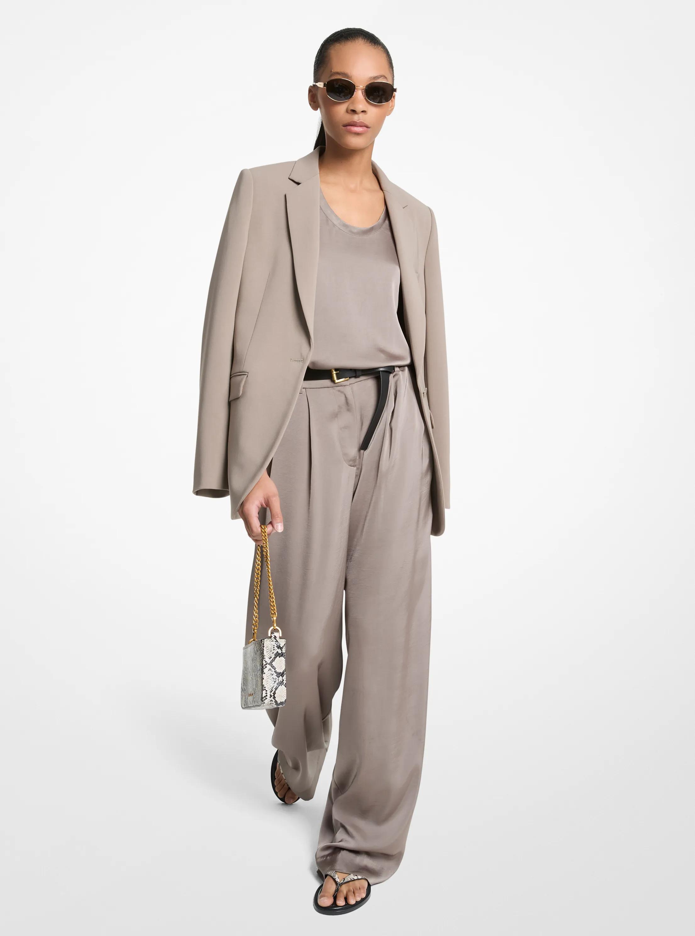 MK Drapey Satin Wide Leg Trousers - Brown - MICHAEL Michael Kors
