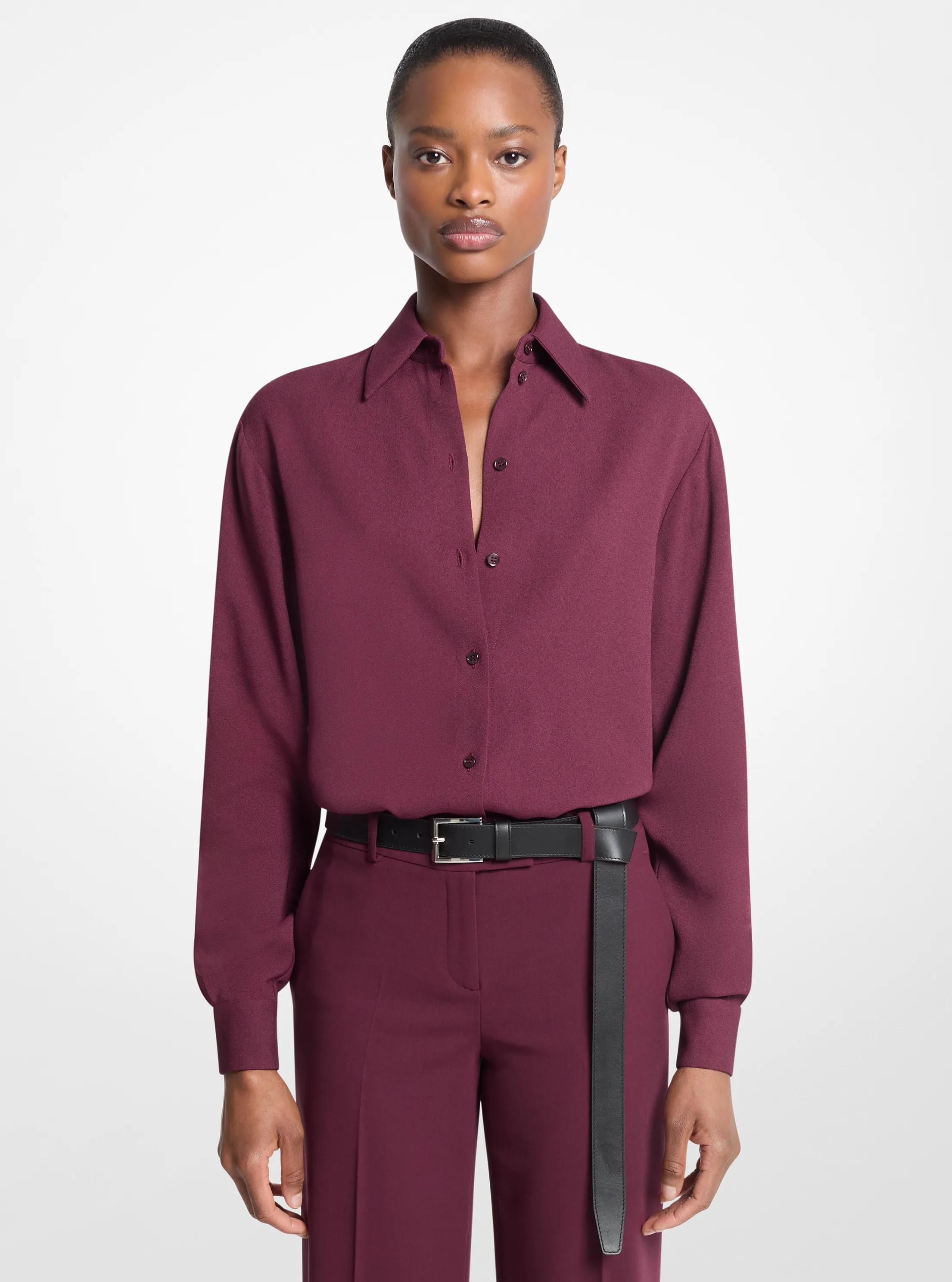 Camisa con botones Katie de georgette de viscosa in VINO | Michael Kors
