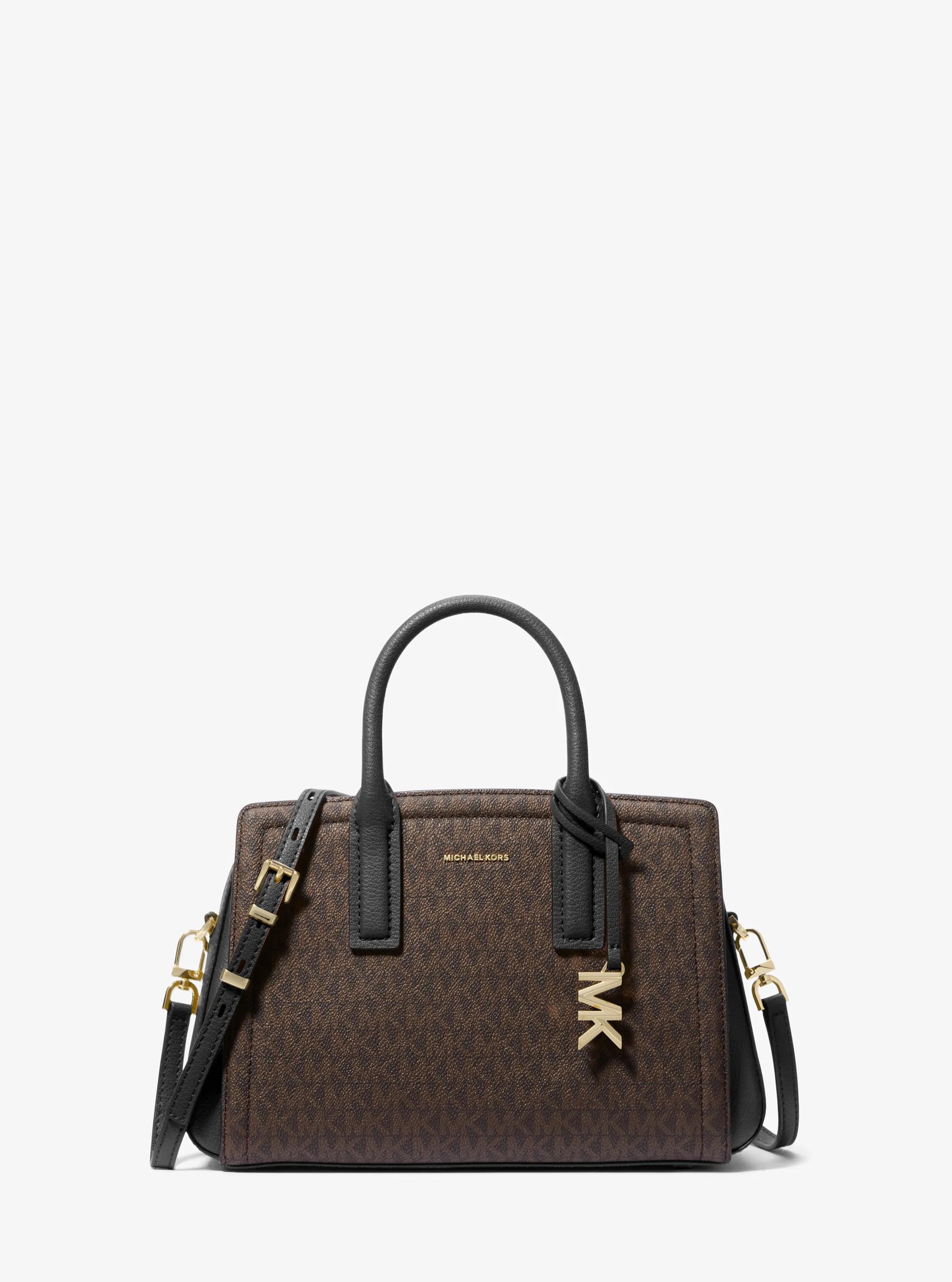 Laila Small Signature Logo Satchel in BROWN/BLK | Michael Kors