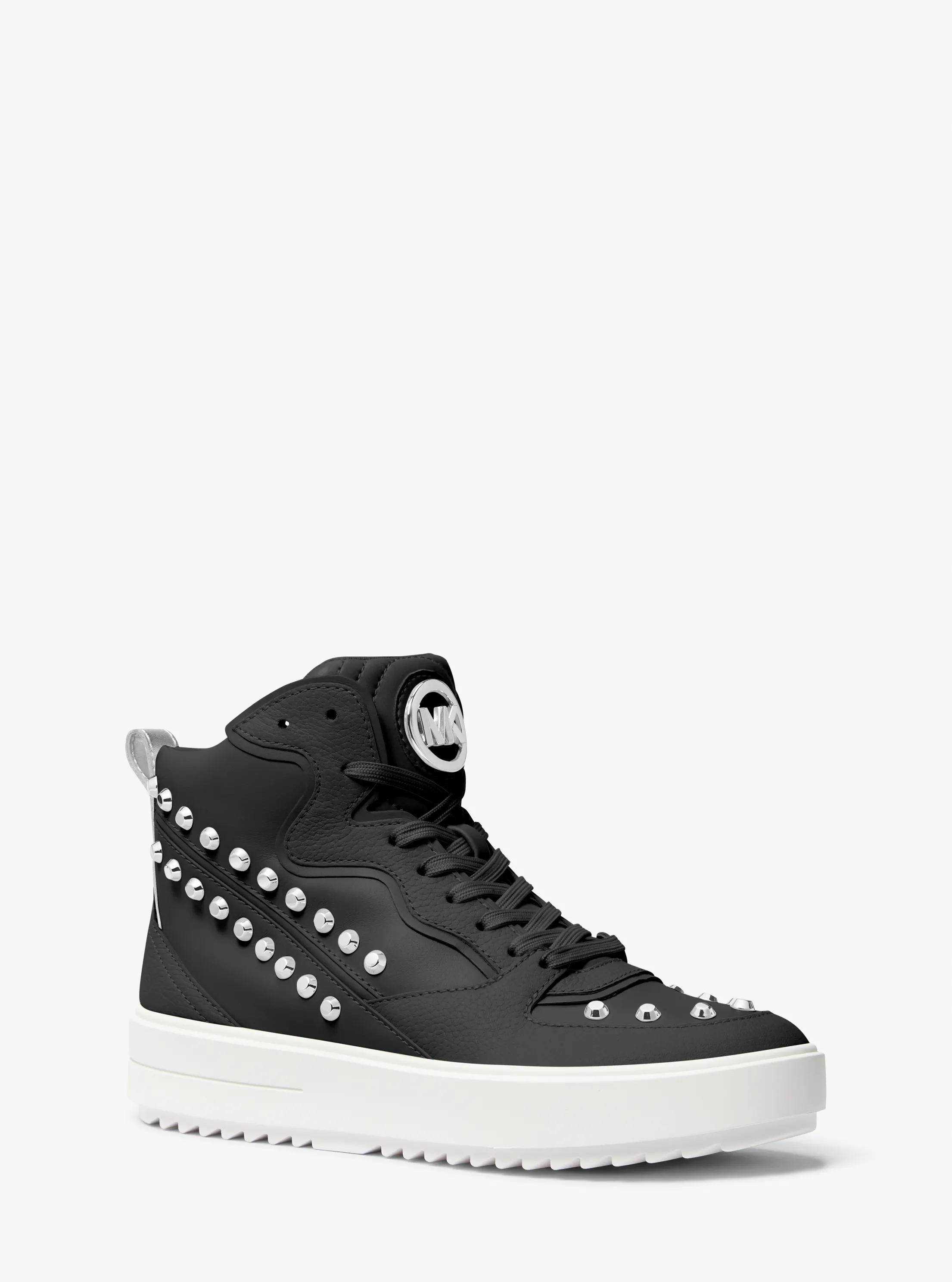 Zapatilla Emmett de corte alto de piel a rayas con tachuelas in NEGRO | Michael Kors