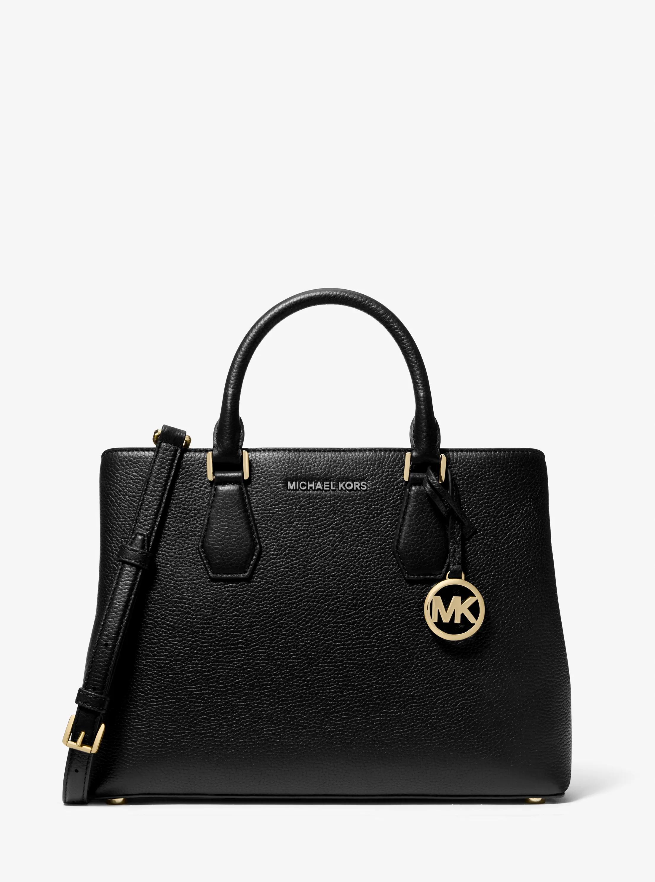 Camille Large Pebbled Leather Satchel in BLACK | Michael Kors
