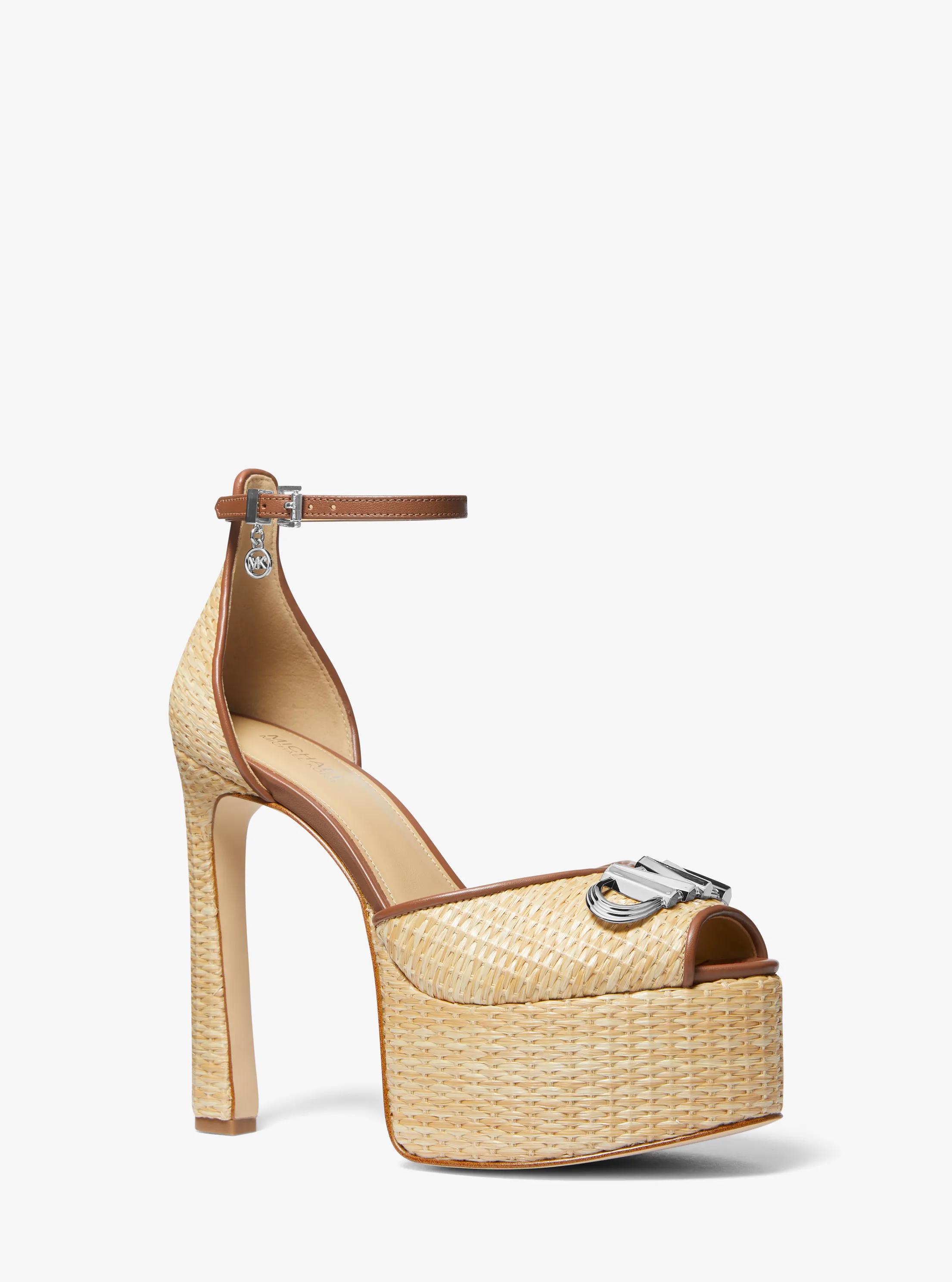 Martina Straw Peep-Toe Platform Pump in NATURAL/LUGGAGE | Michael Kors