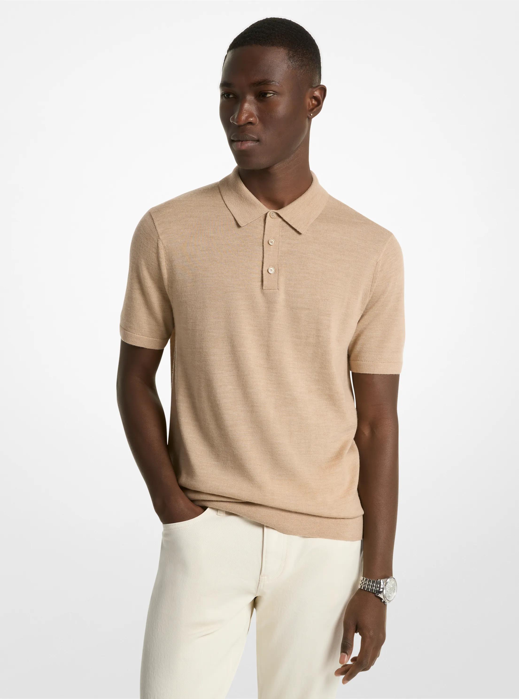 Merino Wool Polo Shirt in KHAKI MELANGE | Michael Kors