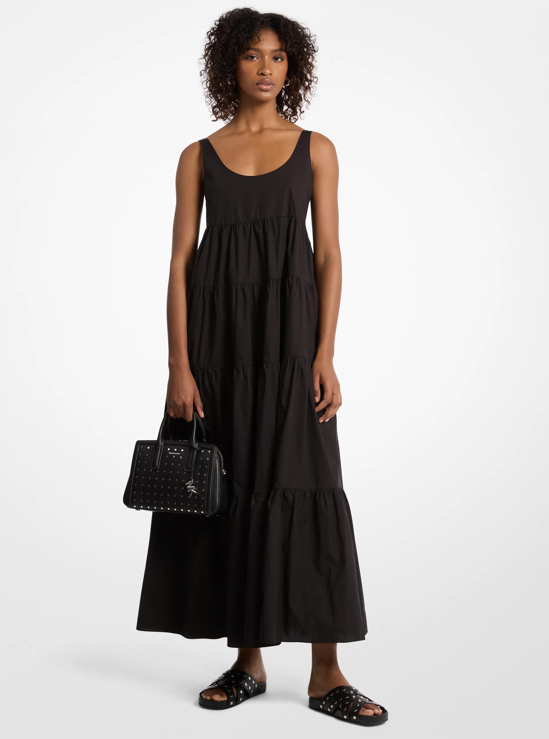Stretch Cotton Tiered Dress in BLACK | Michael Kors