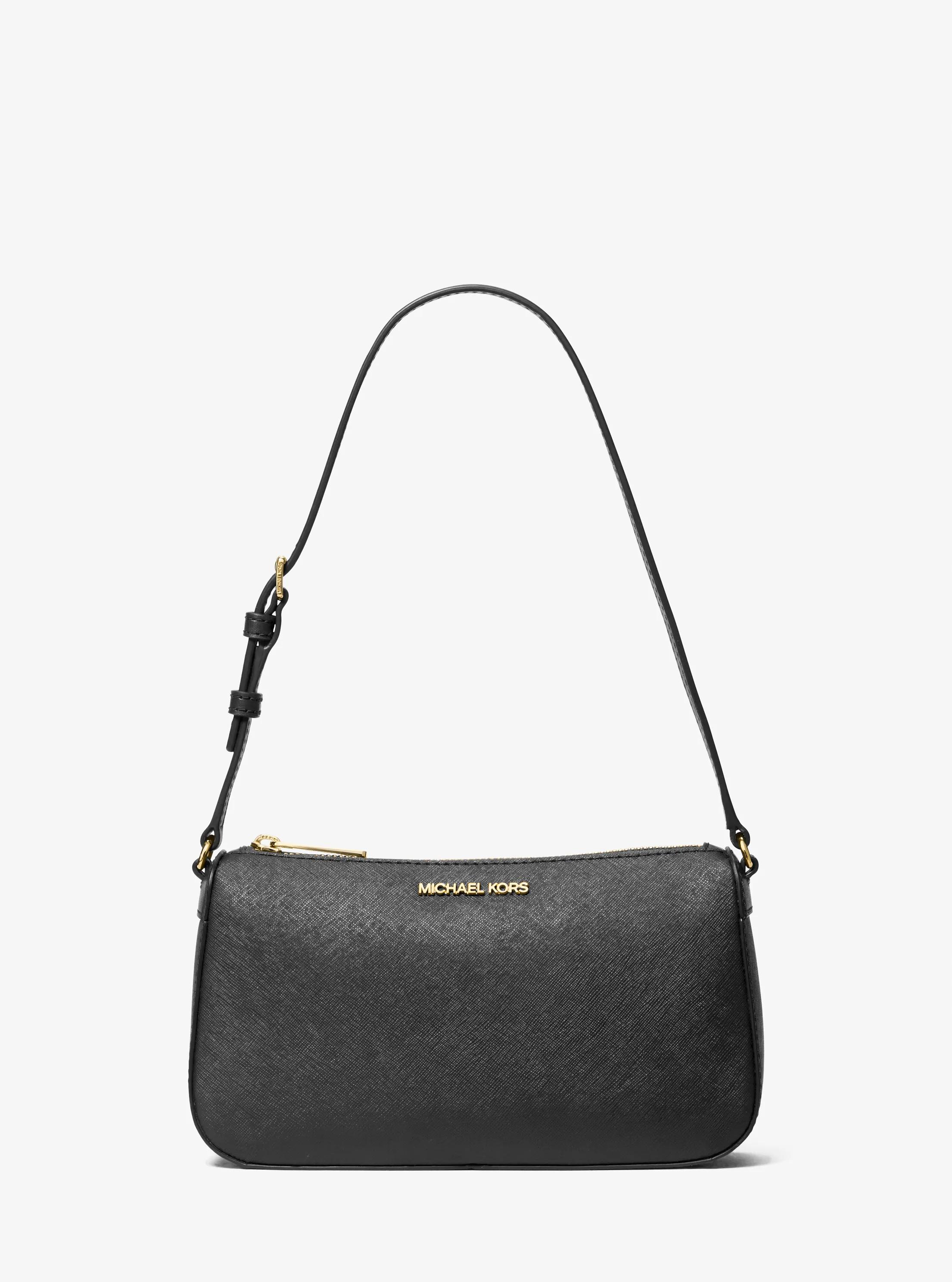 Jet Set Medium Saffiano Leather Pochette in BLACK | Michael Kors