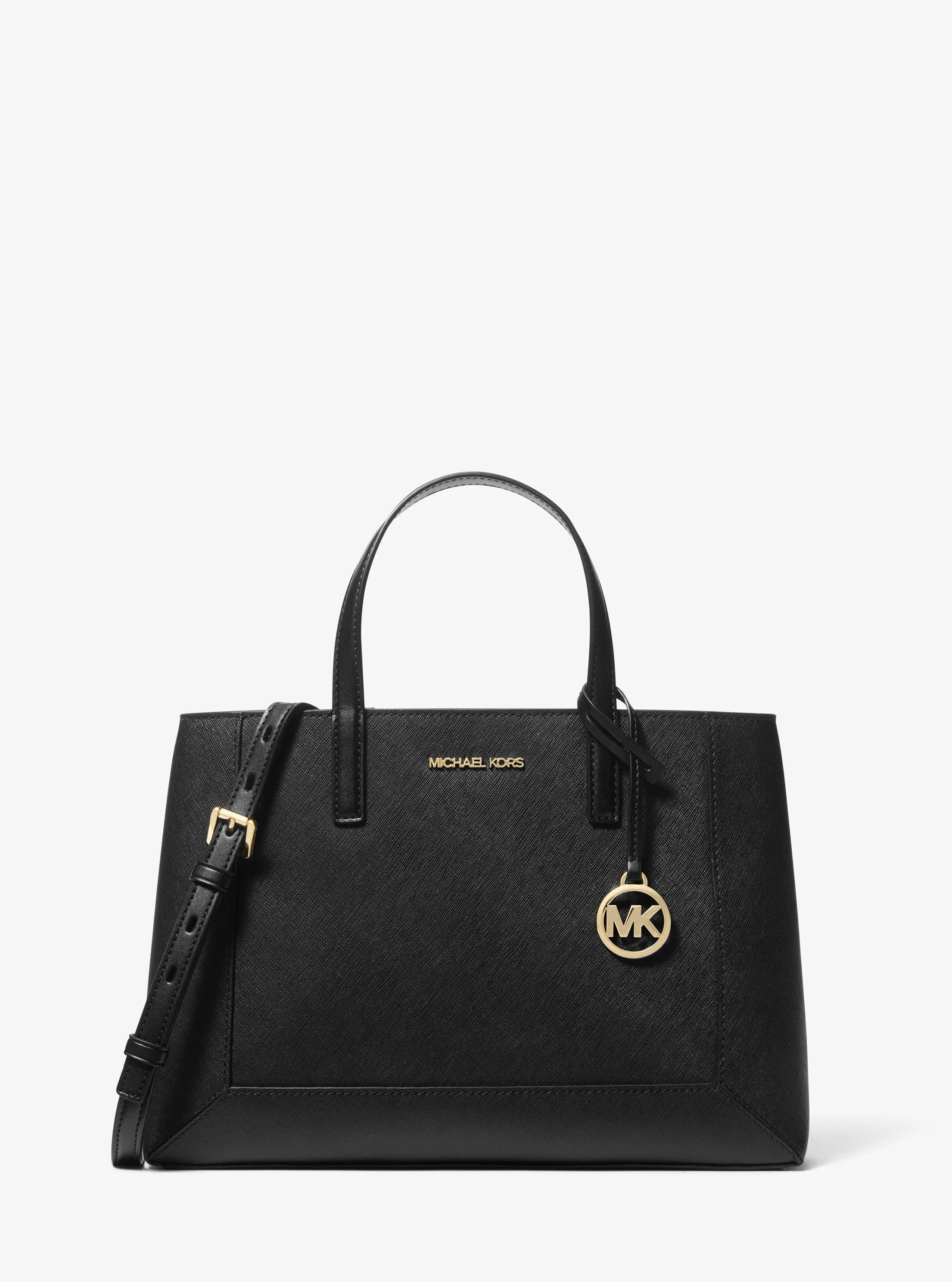 Sallie Medium Saffiano Leather Satchel in BLACK | Michael Kors