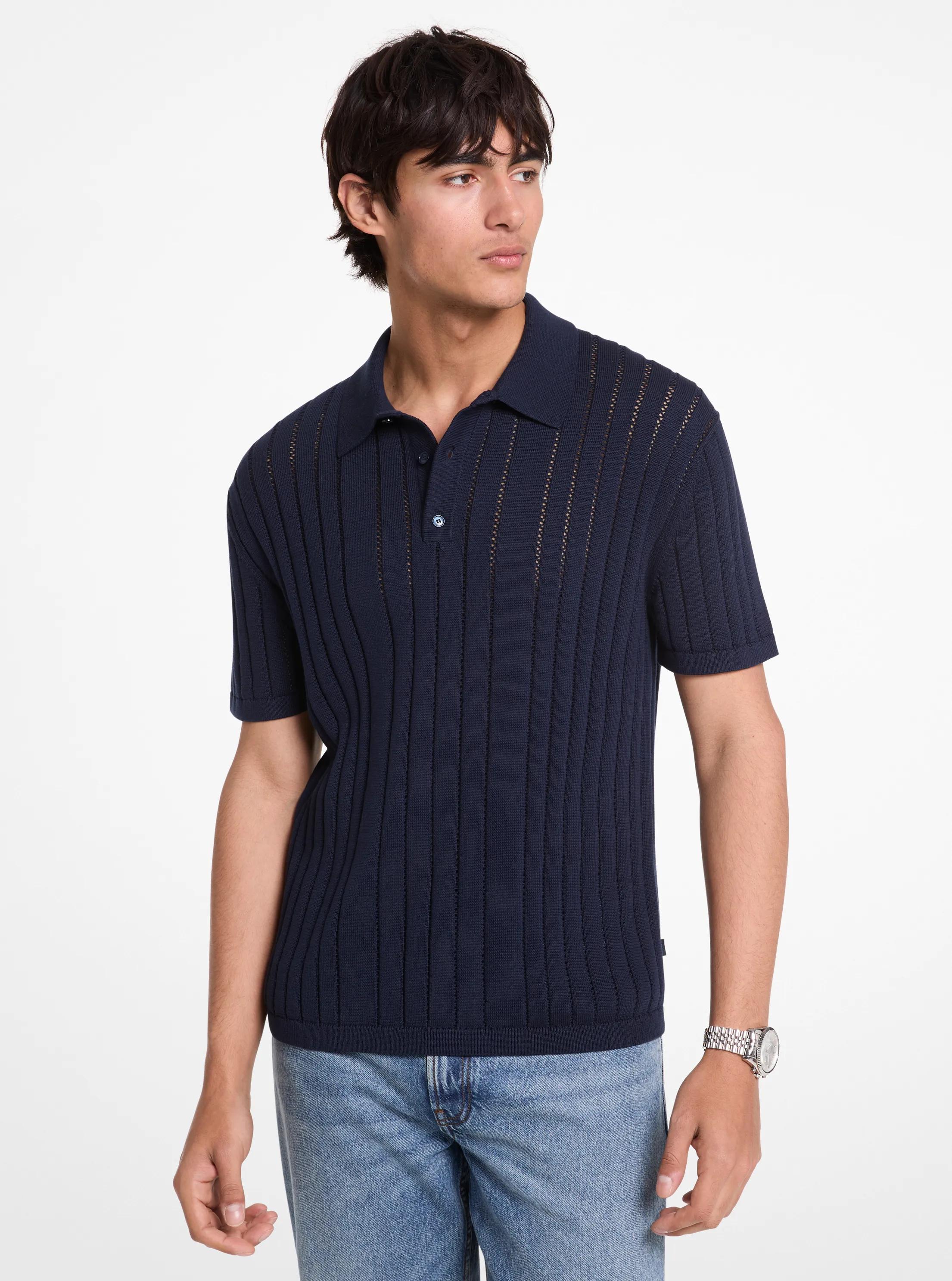 Pointelle Cotton Polo Shirt in MIDNIGHT | Michael Kors