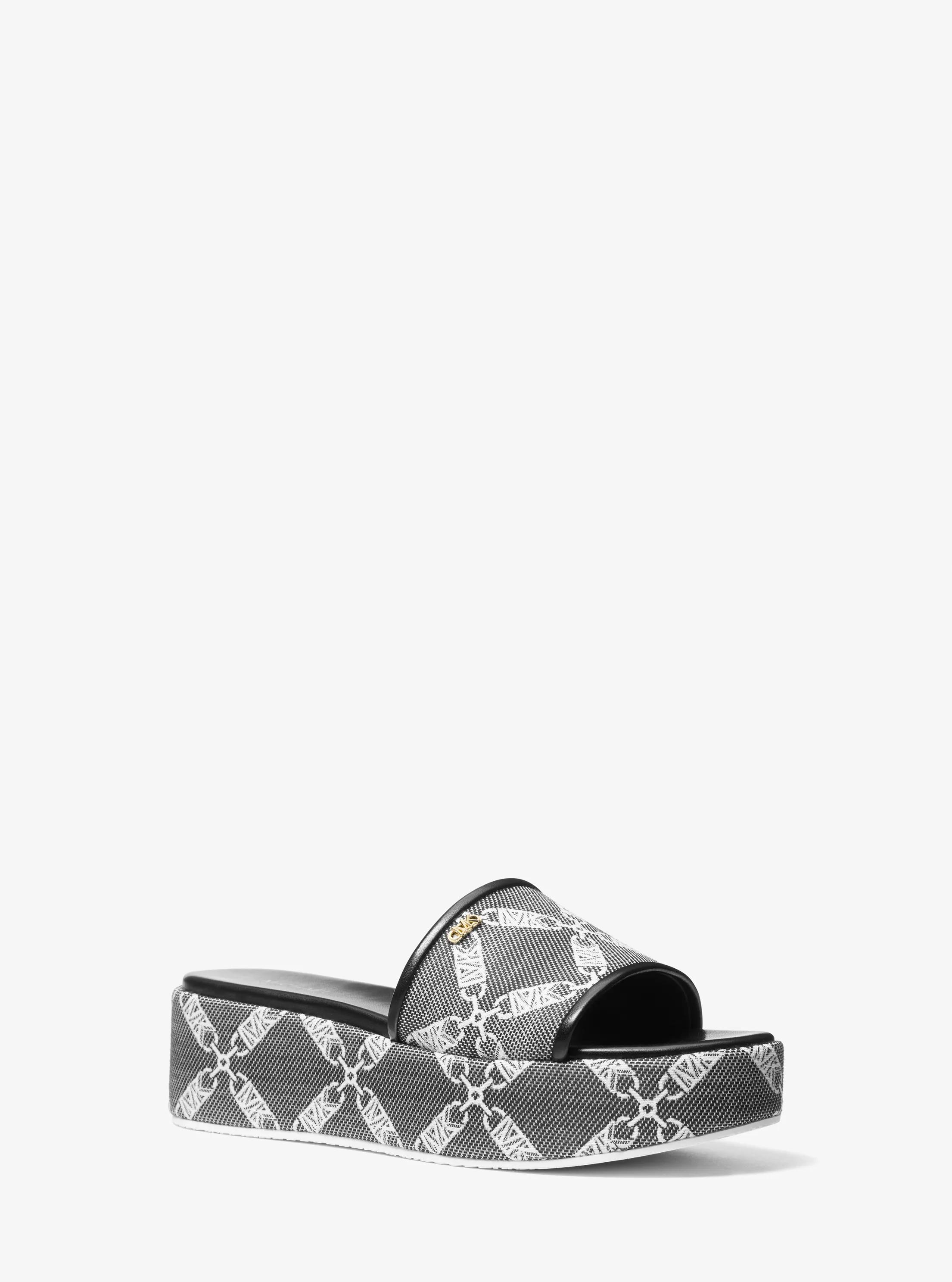 Ember Empire Logo Jacquard Platform Sandal in BLACK/WHITE | Michael Kors
