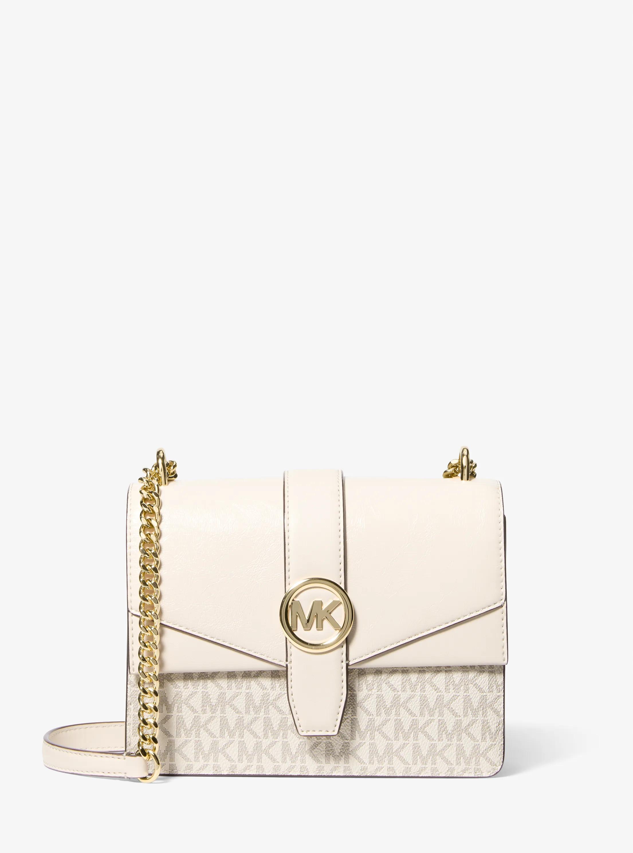 Borsa a spalla Greenwich piccola con stampa logo in CREMA CHIARO | Michael Kors