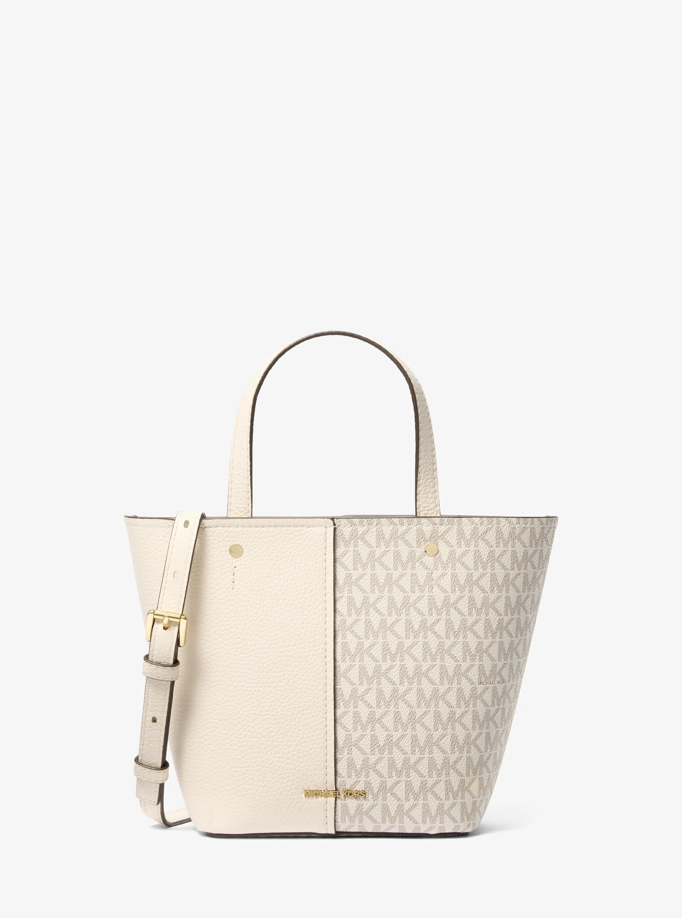 Flora Medium Signature Logo and Pebbled Leather Crossbody Bag in VAN/CREAM | Michael Kors