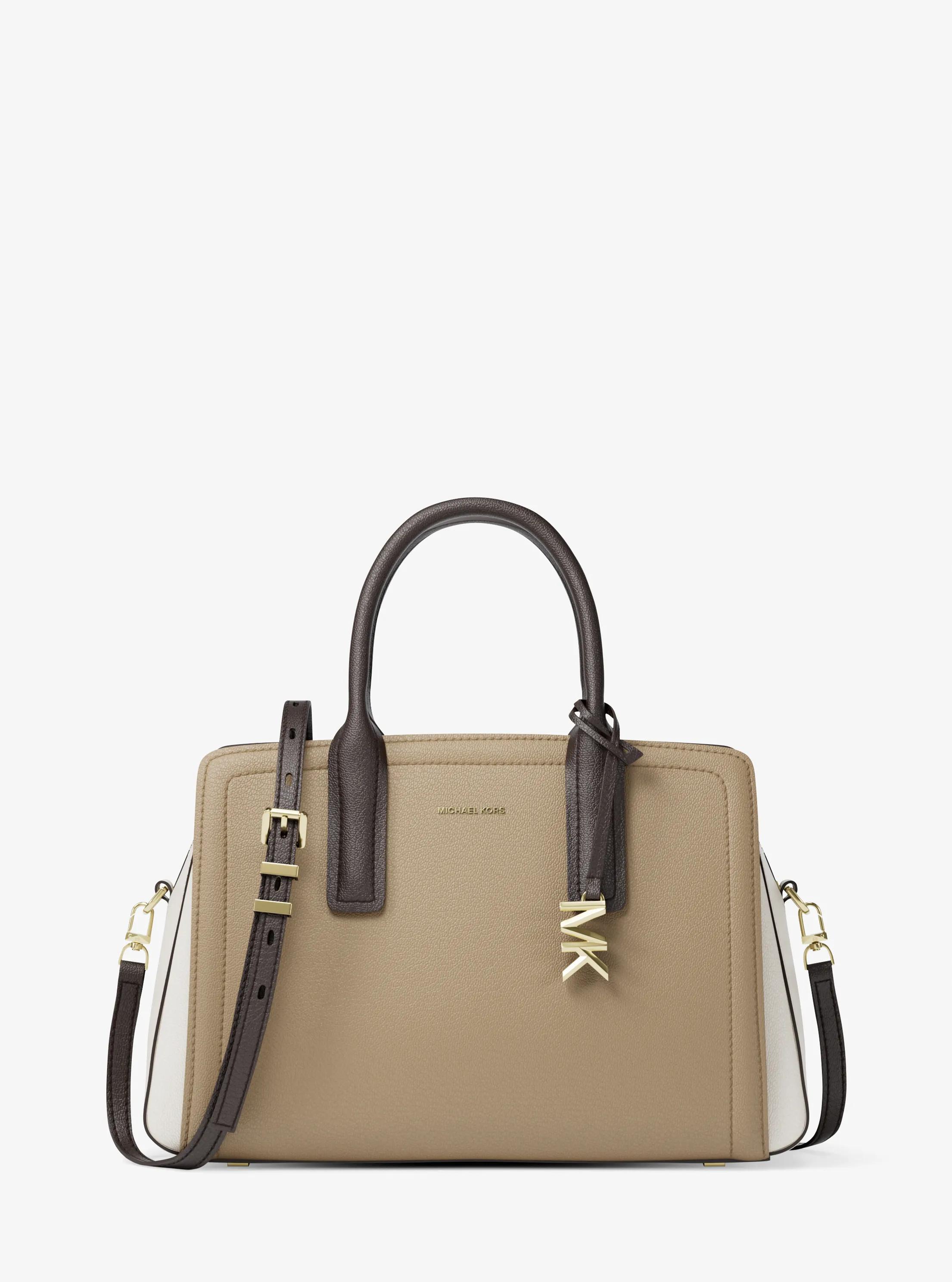 Laila Medium Color-Block Pebbled Leather Satchel in HUSK MULTI | Michael Kors