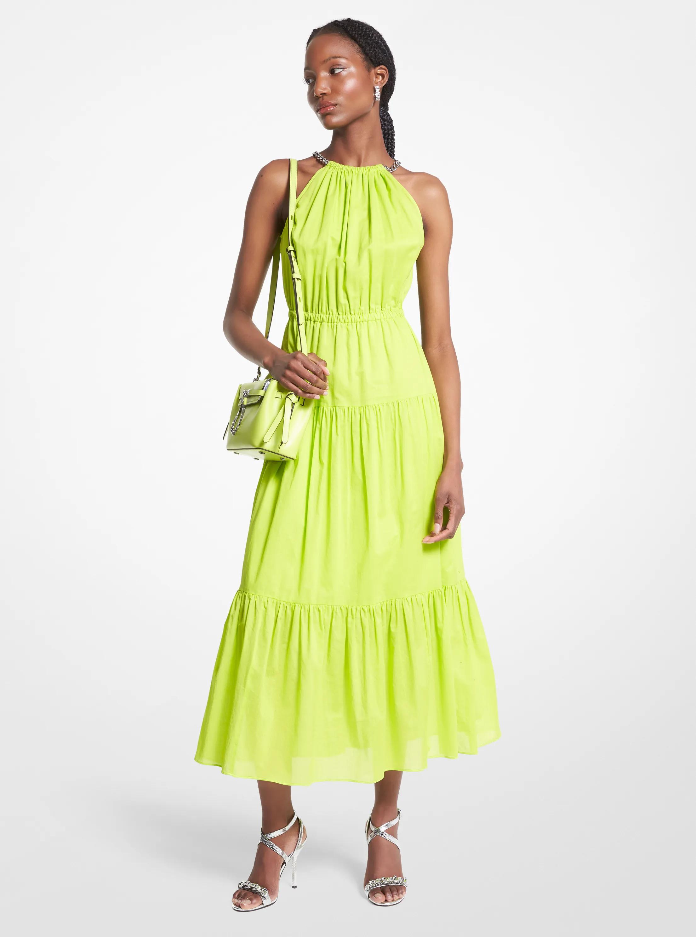 Chain Halter Cotton Lawn Midi Dress in BRT LIMEADE | Michael Kors
