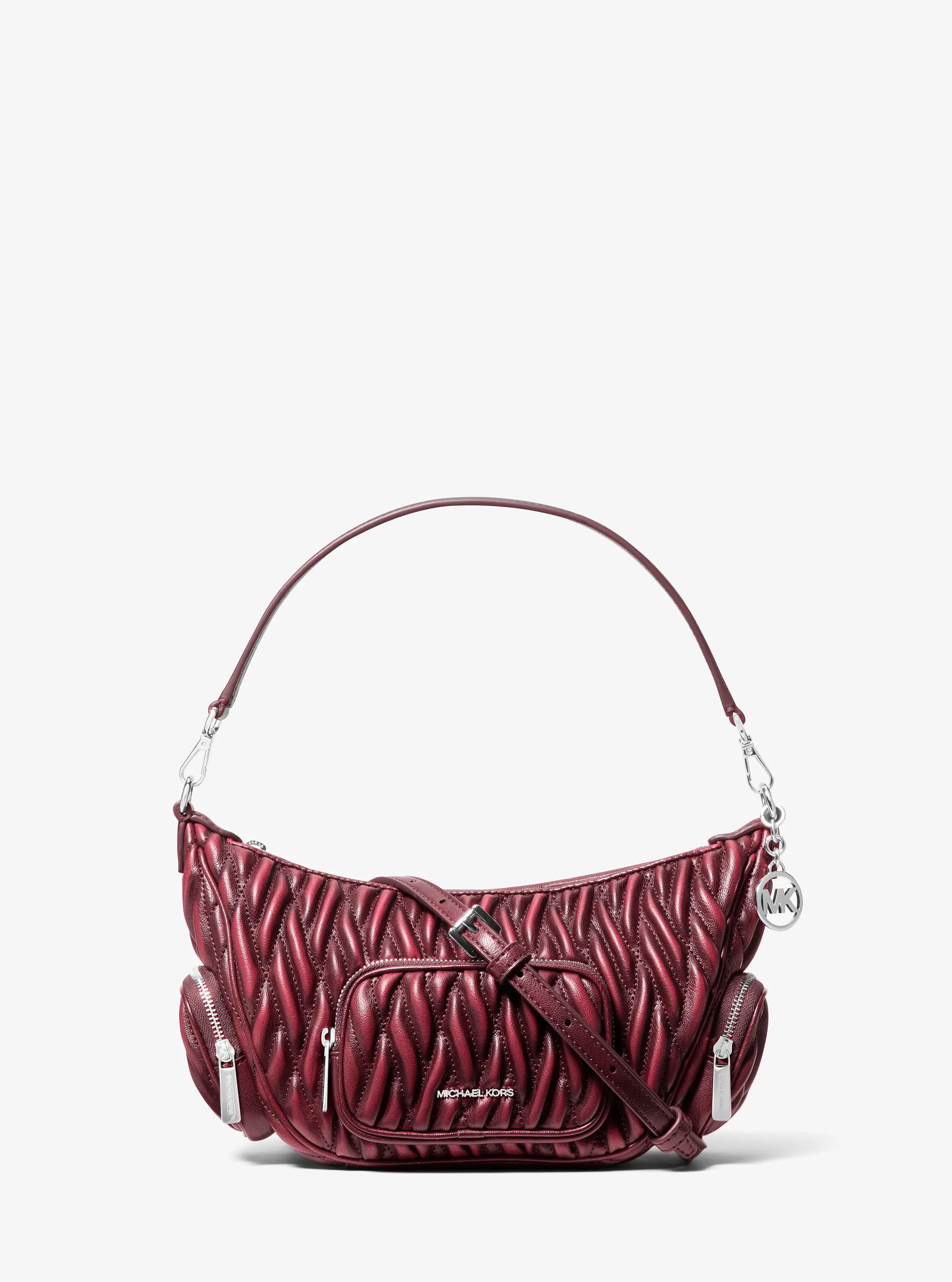 Merritt Small Matelass&eacute; Convertible Shoulder Bag in MAROON | Michael Kors